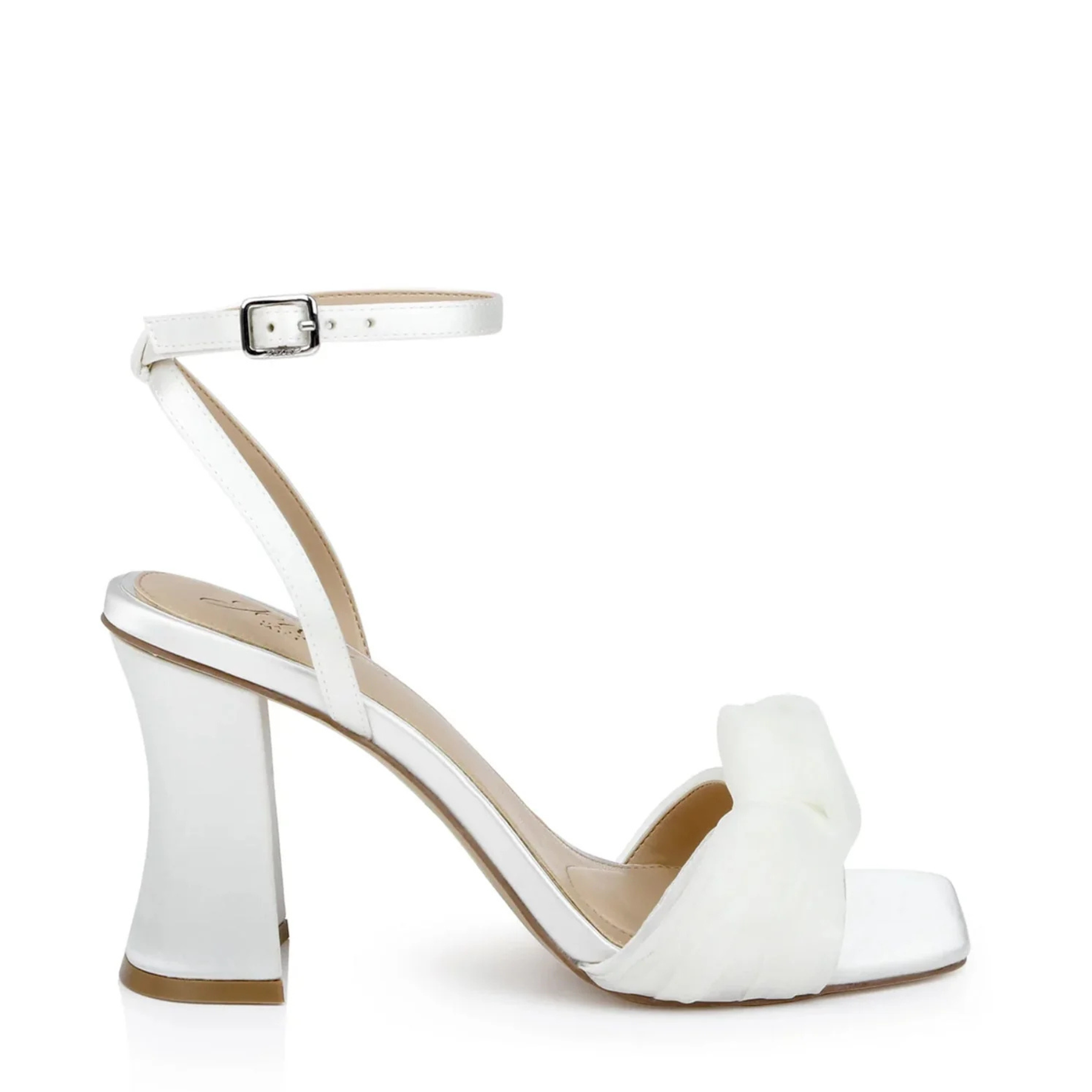 Fayola - Knot Front Open Toe Ankle Strap Heels - Ivory