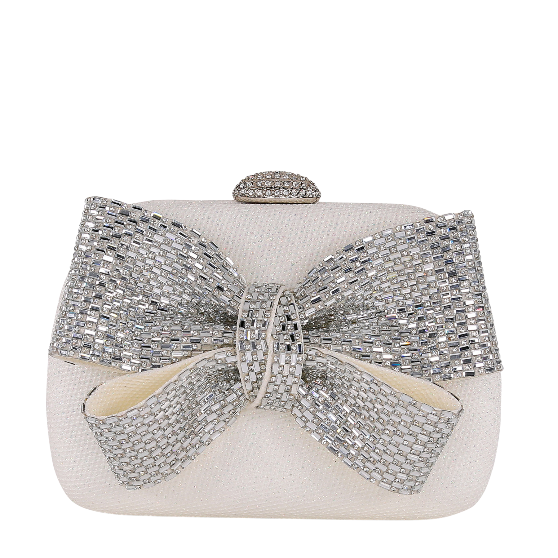 Emmy - Crystal Bow Clutch - Soft White