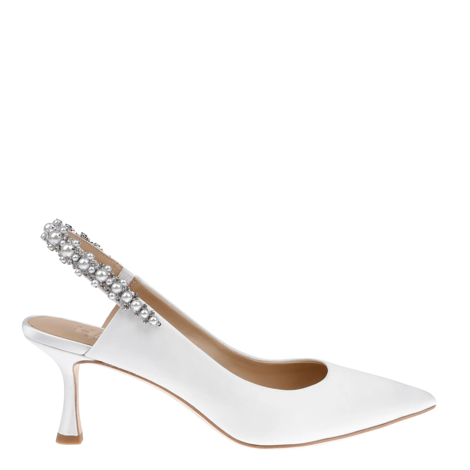 Nina Pearl - White Pearl & Crystal Embellished Sling Back Low Bridal Pump