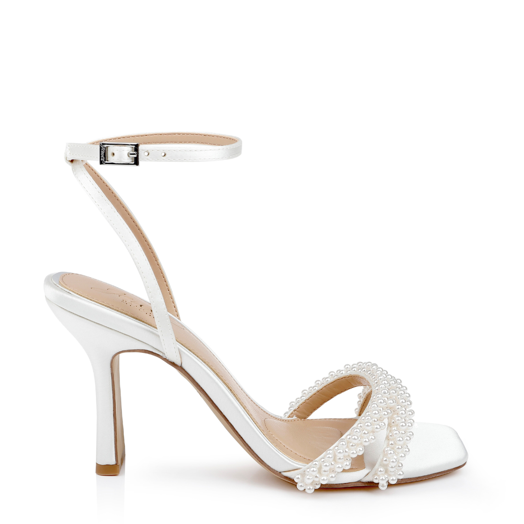 Noah - Open Toe Strappy Pearl High Heels - Ivory