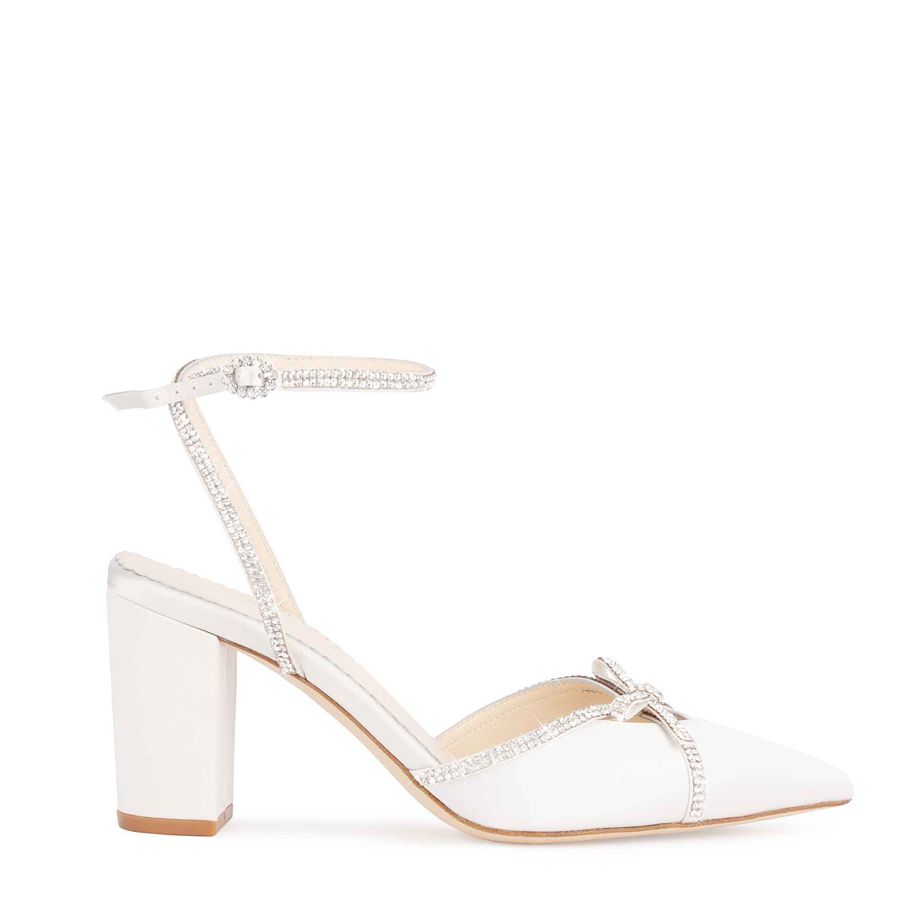 Buy Karissa - Ivory Bridal Block Heels with Crystal Bows, Trim and Straps online | The White Collection Australia