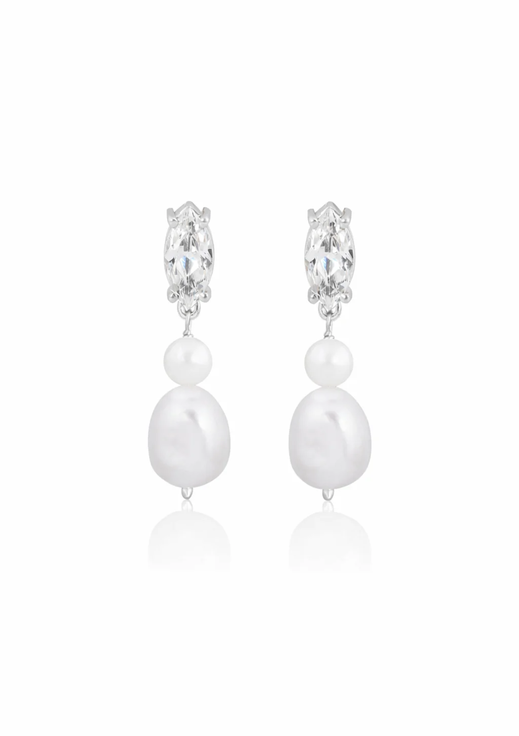 Lola Knight - Sage - Double Pearl and Crystal Drop Earrings - Silver