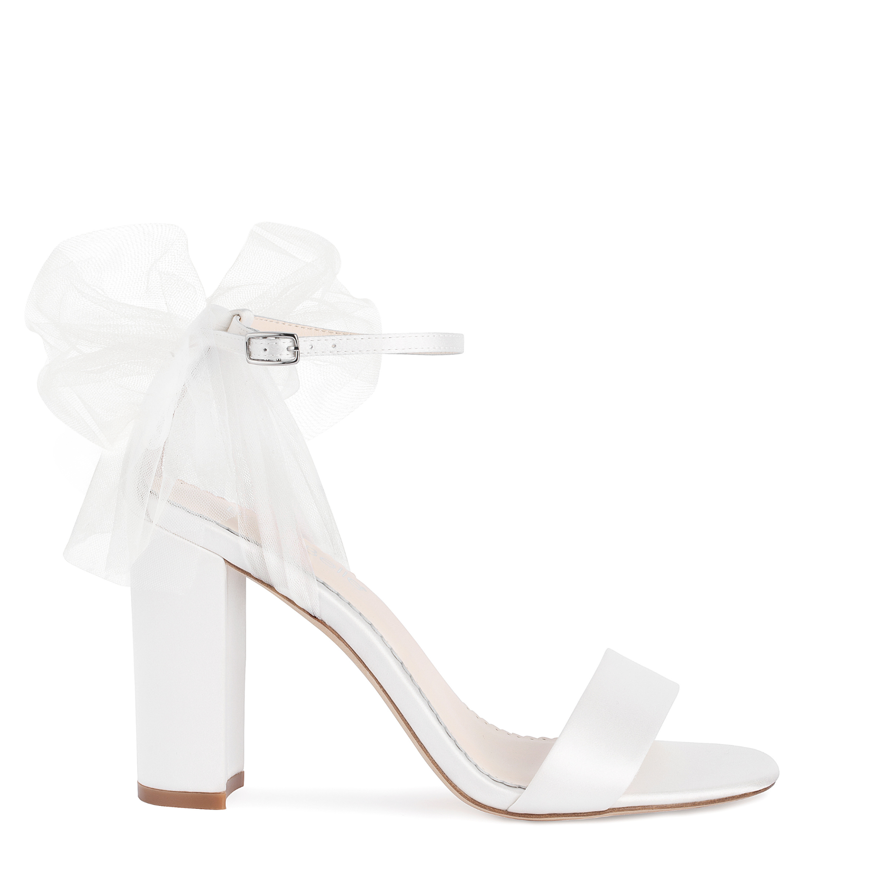 Buy Reina - Ivory Open Toe Tulle Bow Block Heel Sandals with Ankle Straps online | The White Collection Australia