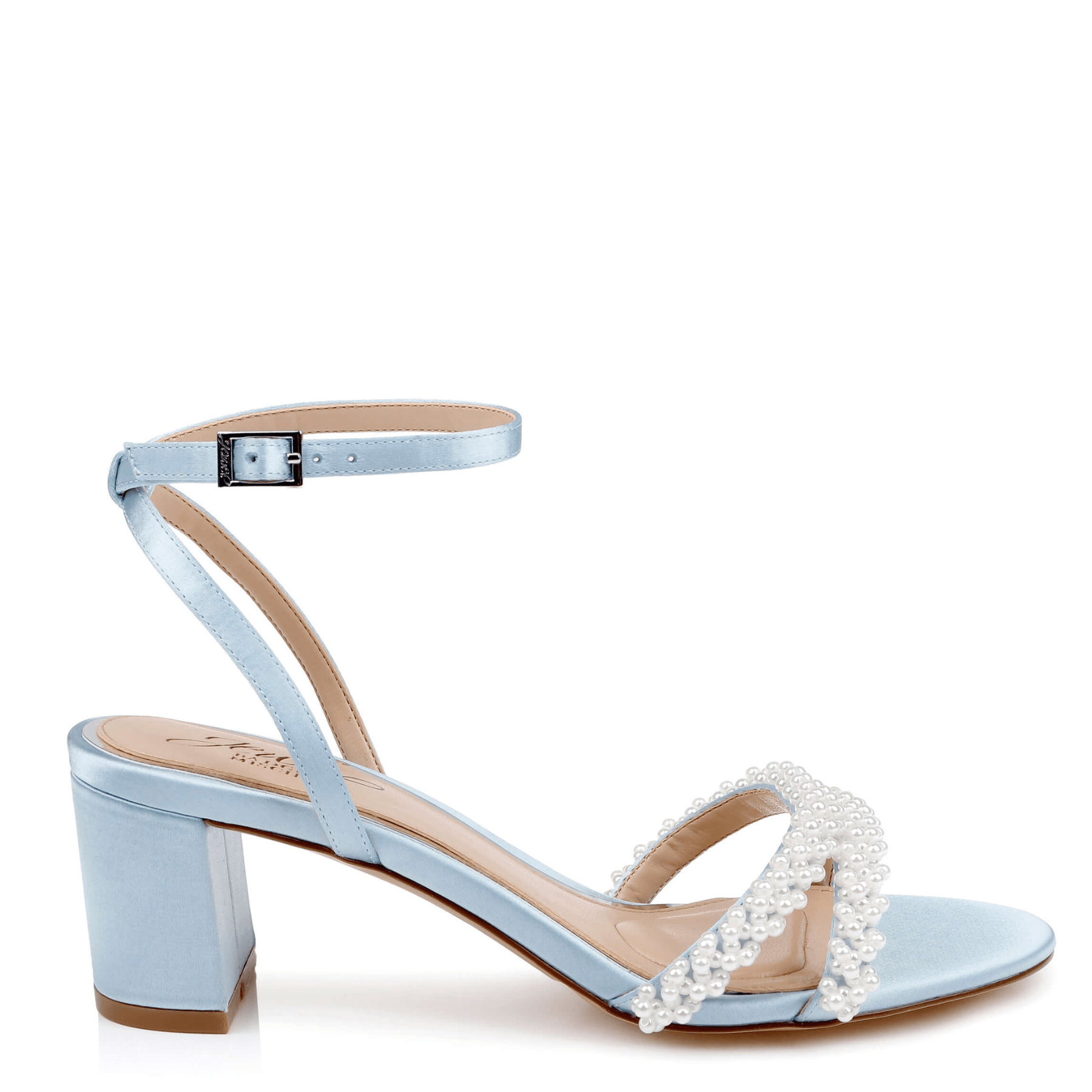 Buy Ninnette - Open Toe Strappy Pearl Low Block Heel - Sky Blue online | The White Collection Australia