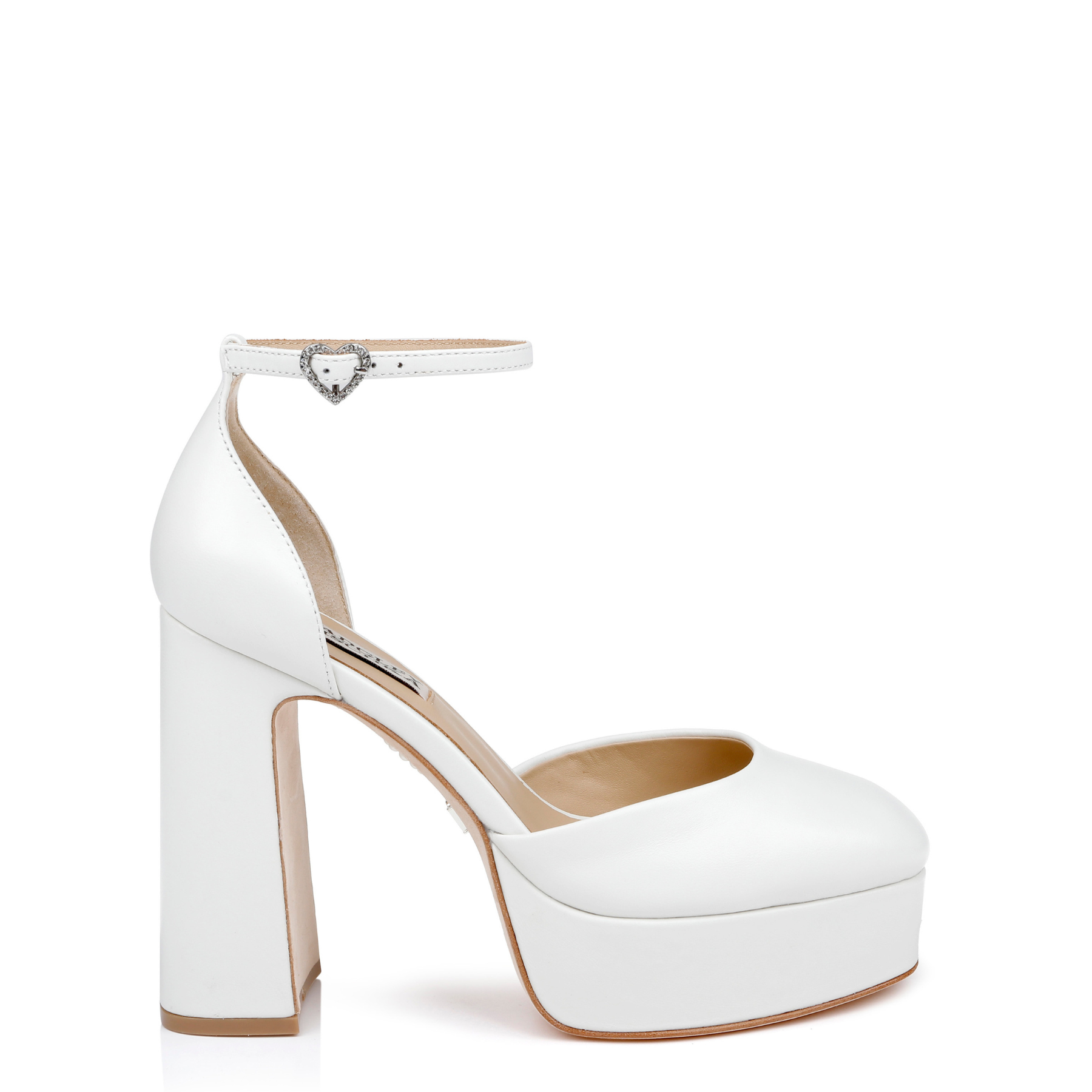 Buy Jayda II - Closed Toe Leather Platform Pumps with Crystal Heart Buckle - White online | The White Collection Australia