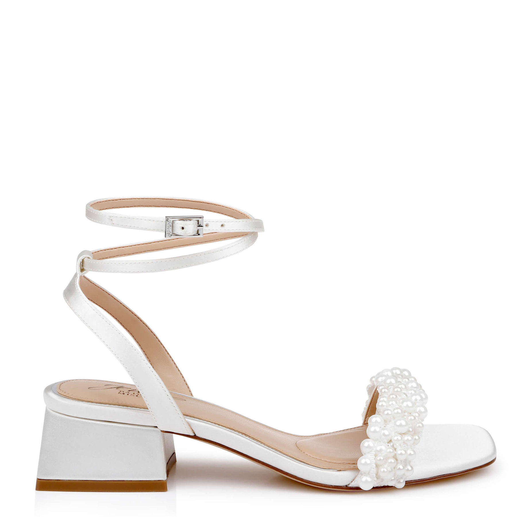 Payton - Strappy Pearl Low Block Heel - Ivory