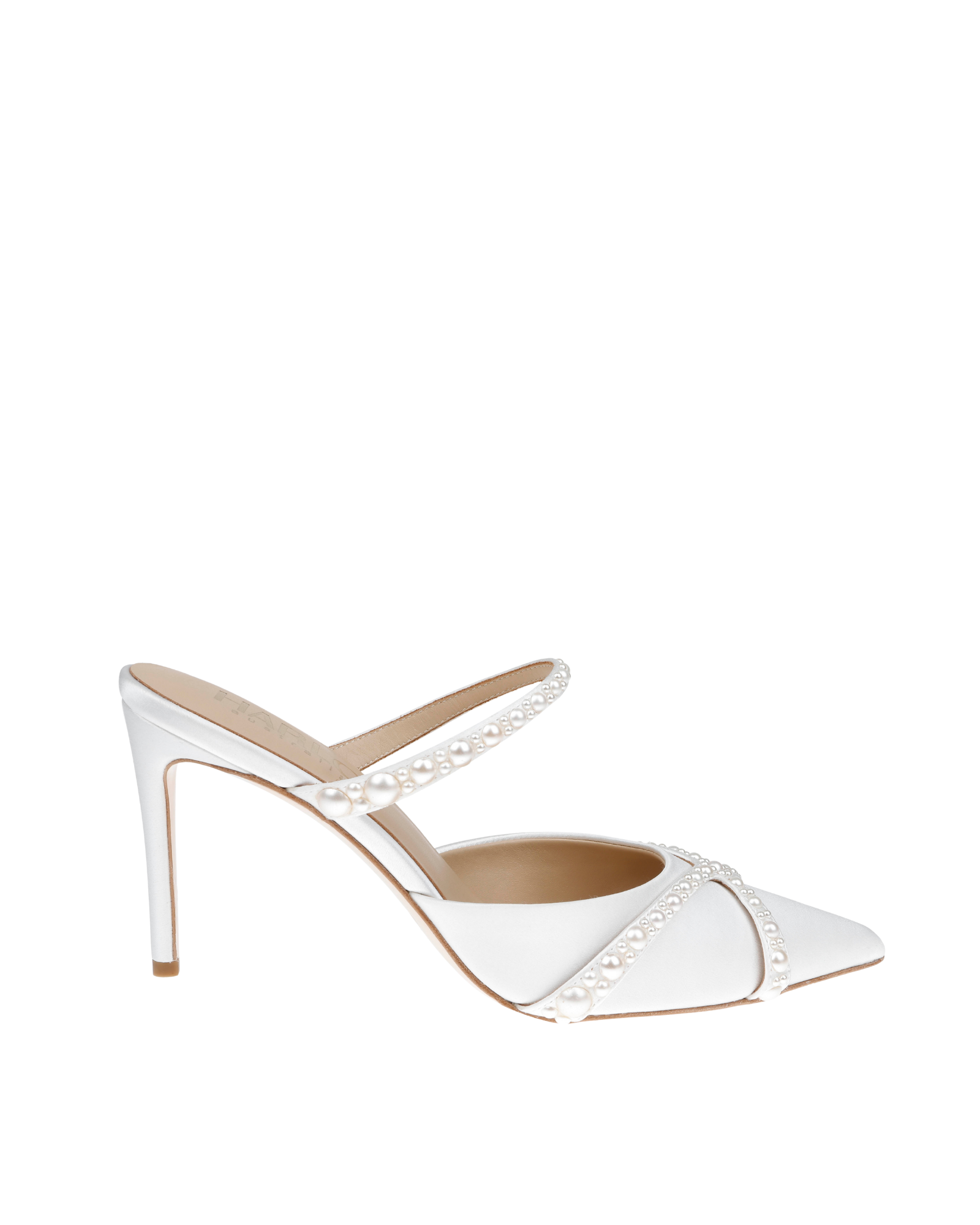 Grace - Pearl Embellished Stiletto Mule Heels - Soft White