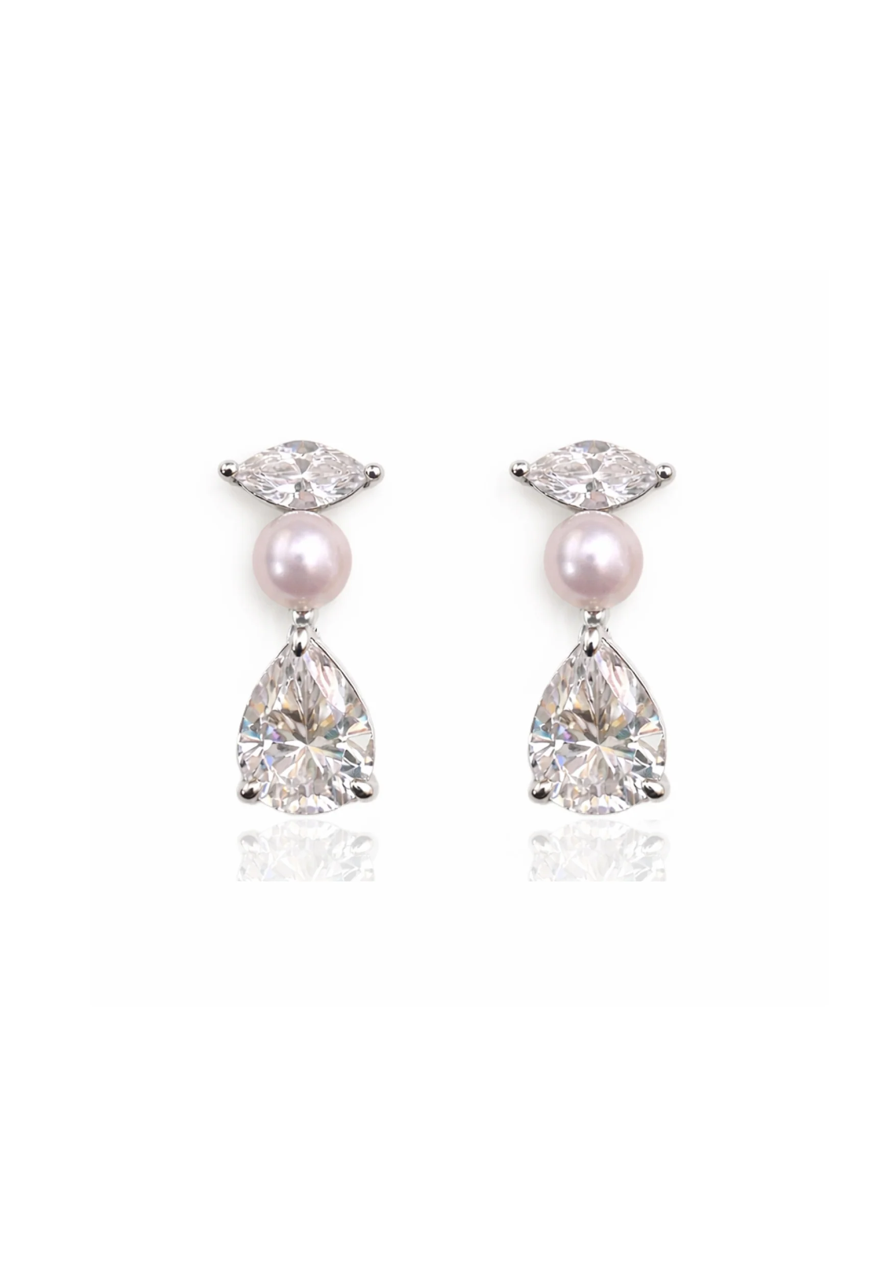Lola Knight - Estella - Crystal and Pearl Drop Bridal Earrings - Silver