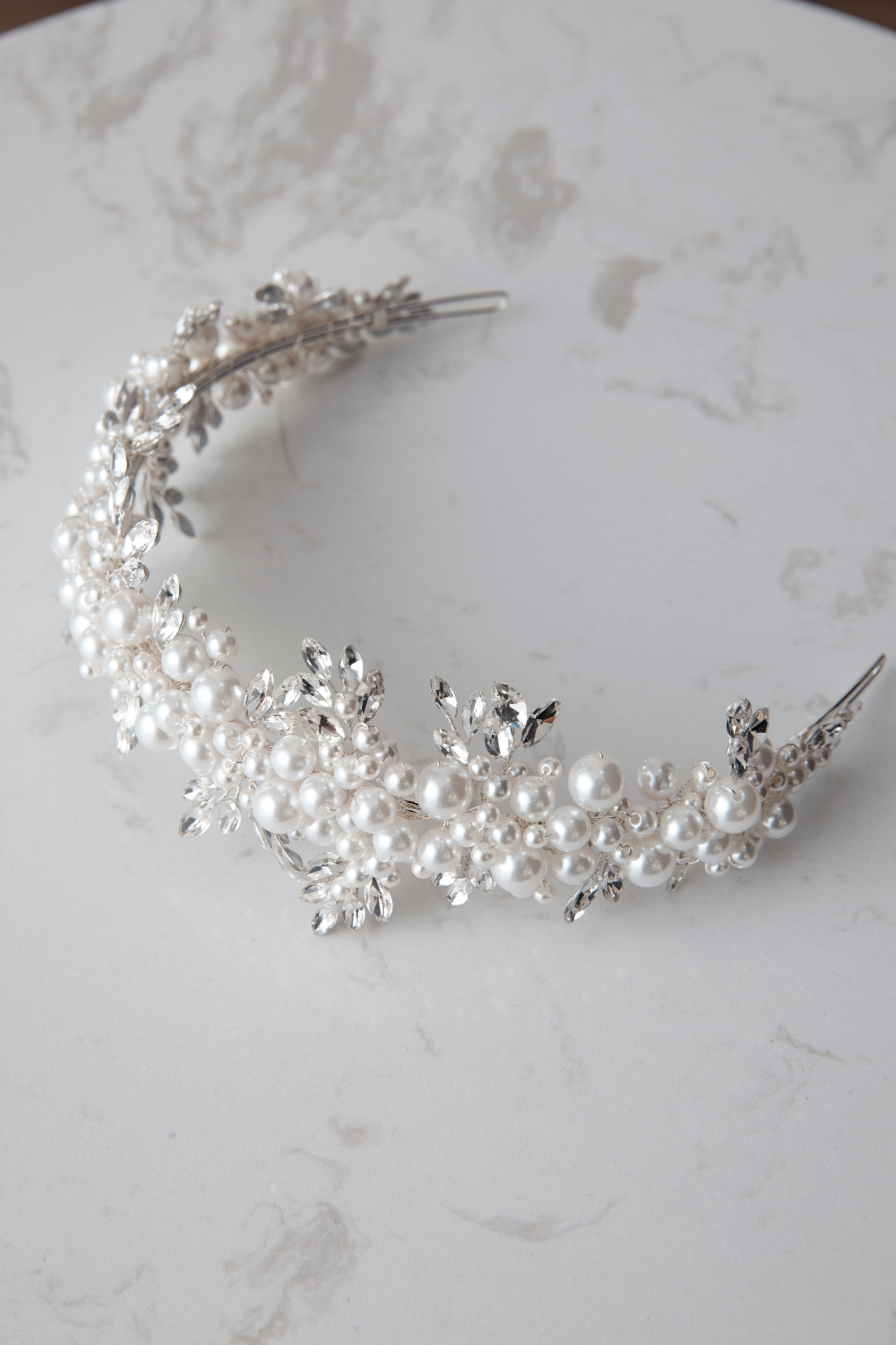 Jade - Pearl & Crystal Cluster Bridal Headband