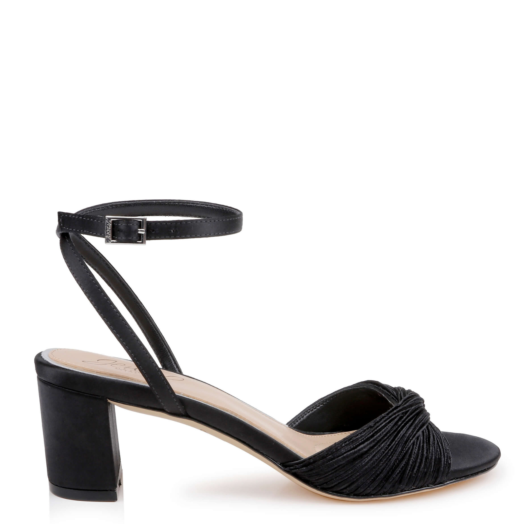 Pretty - Open Toe Strappy Low Block Heel - Black