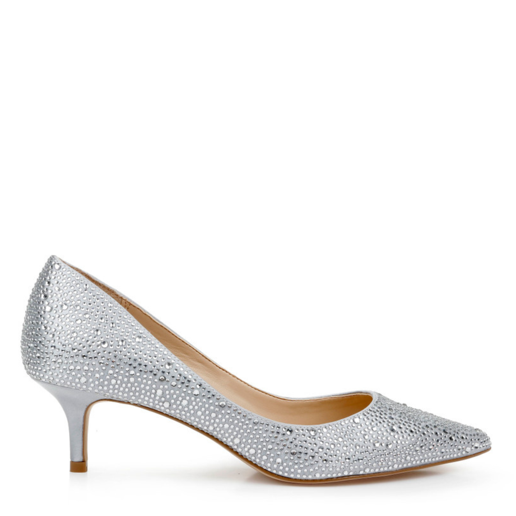 Buy Frenchie - Crystal Embellished Pointed Toe Kitten Heels - Silver online | The White Collection Australia