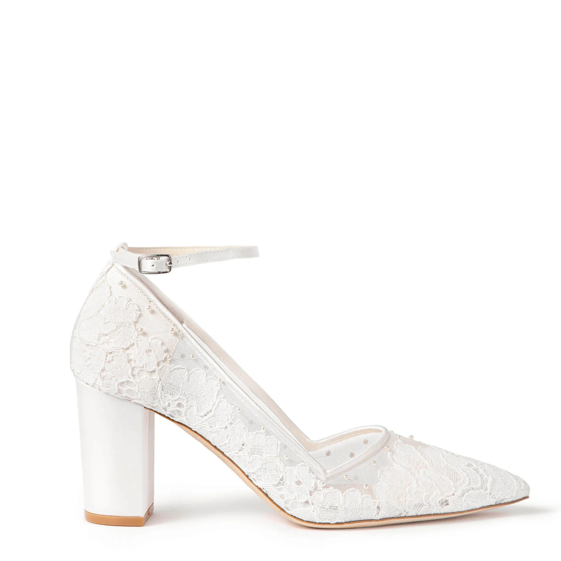 Margot - Lace Pearl Bridal Block Heels - Ivory