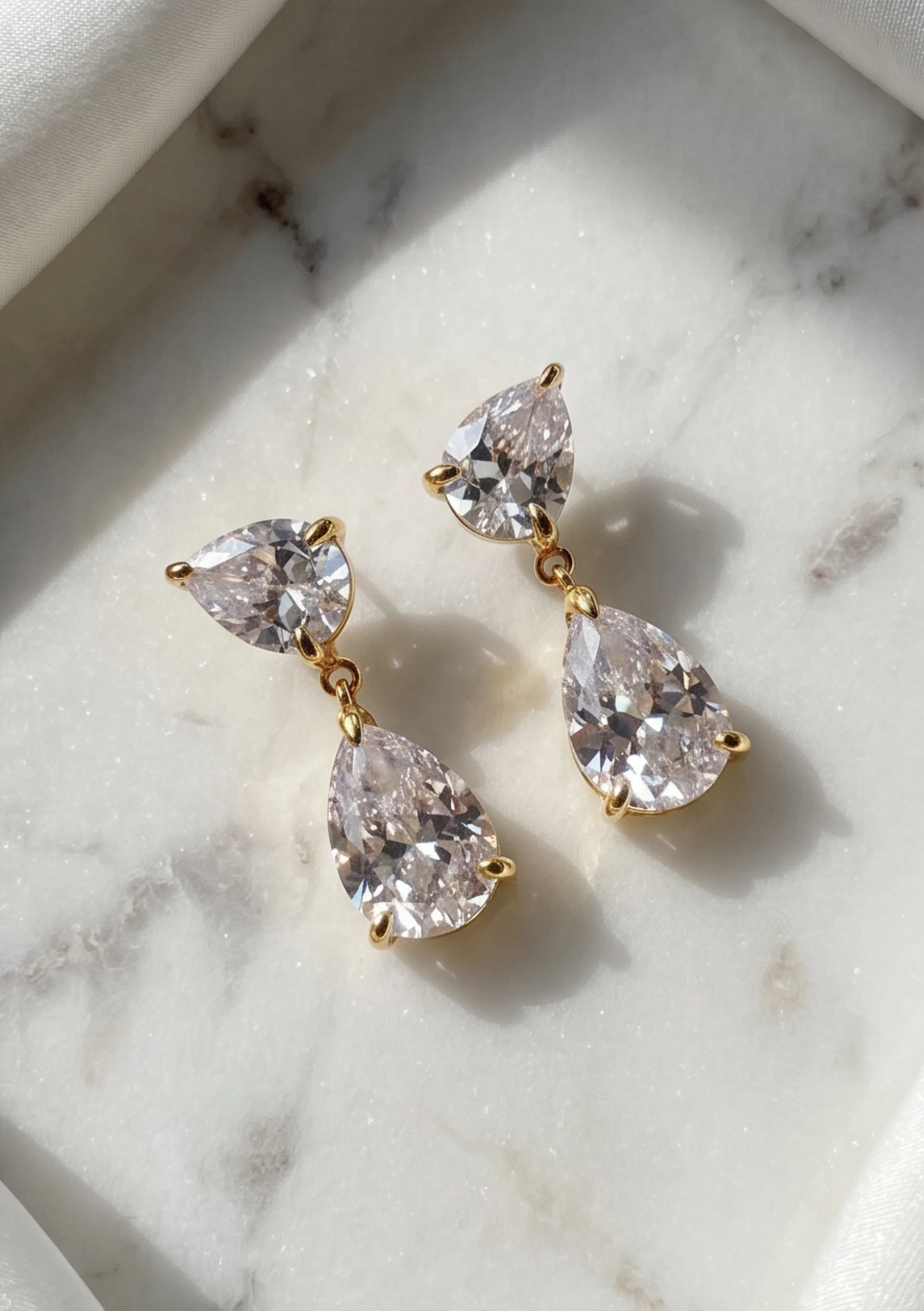 Lola Knight - Aura - Crystal Drop Bridal Earrings - Gold