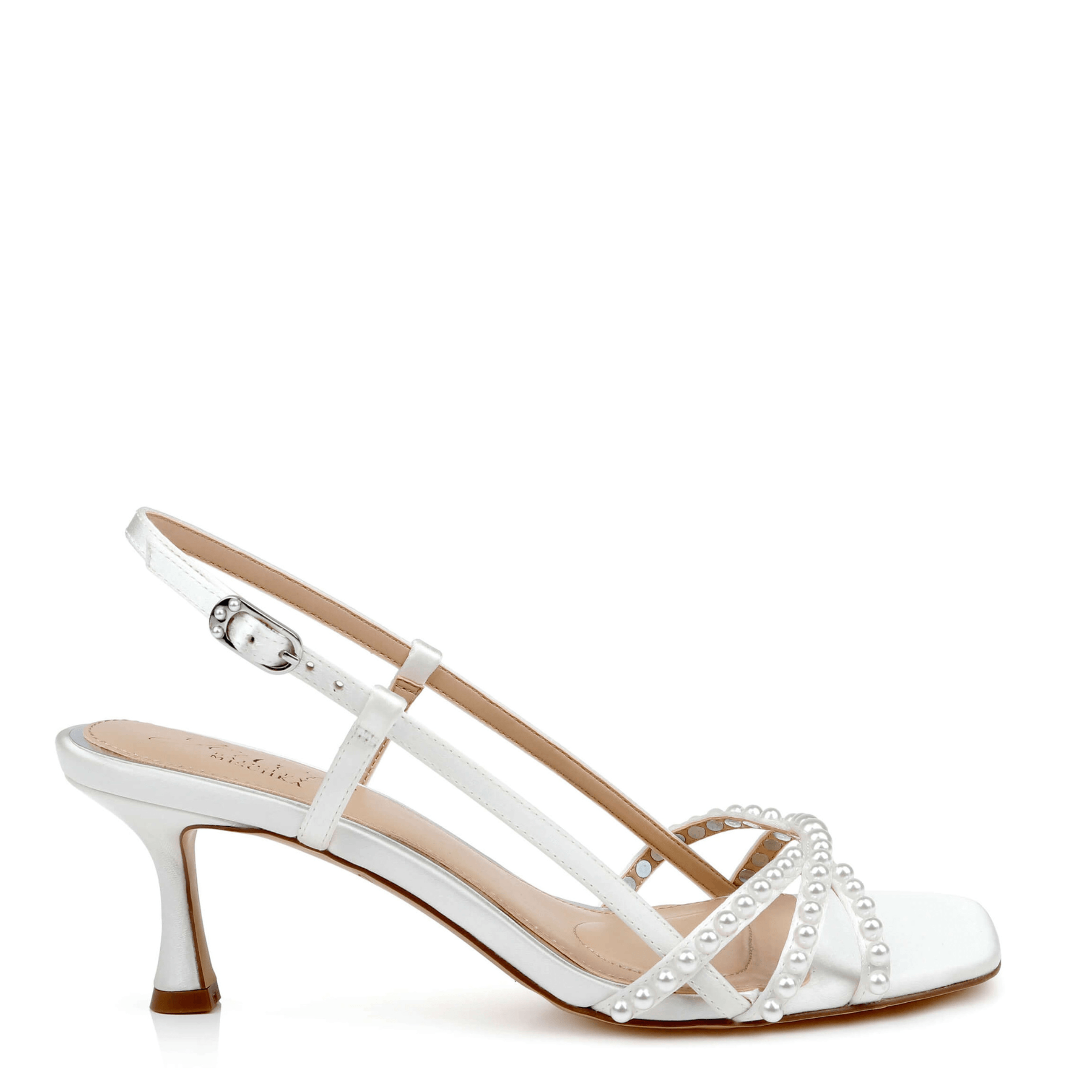 Buy Isabela - Open Toe Strappy Pearl Kitten Heel - Ivory online | The White Collection Australia