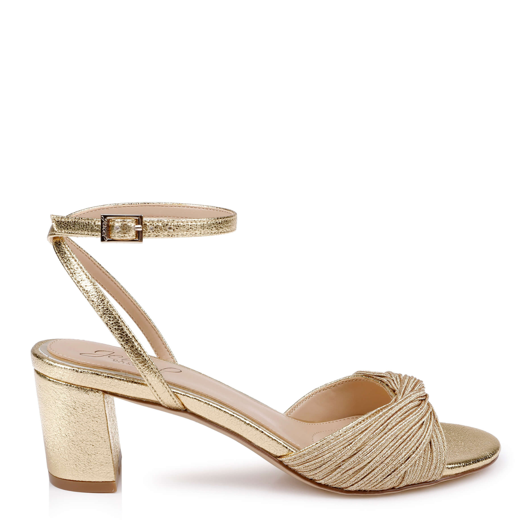 Pretty - Open Toe Strappy Low Block Heel - Gold