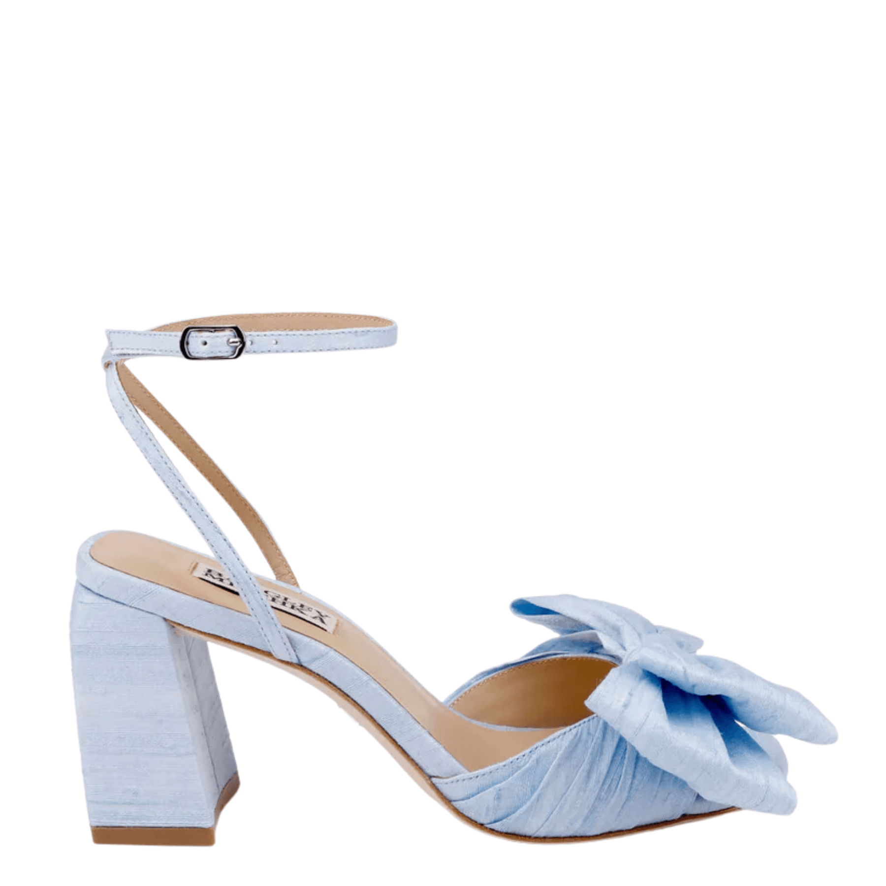 Buy Olani - Textured Silk Bow Block Heel Sandal - Blue Silk online | The White Collection Australia