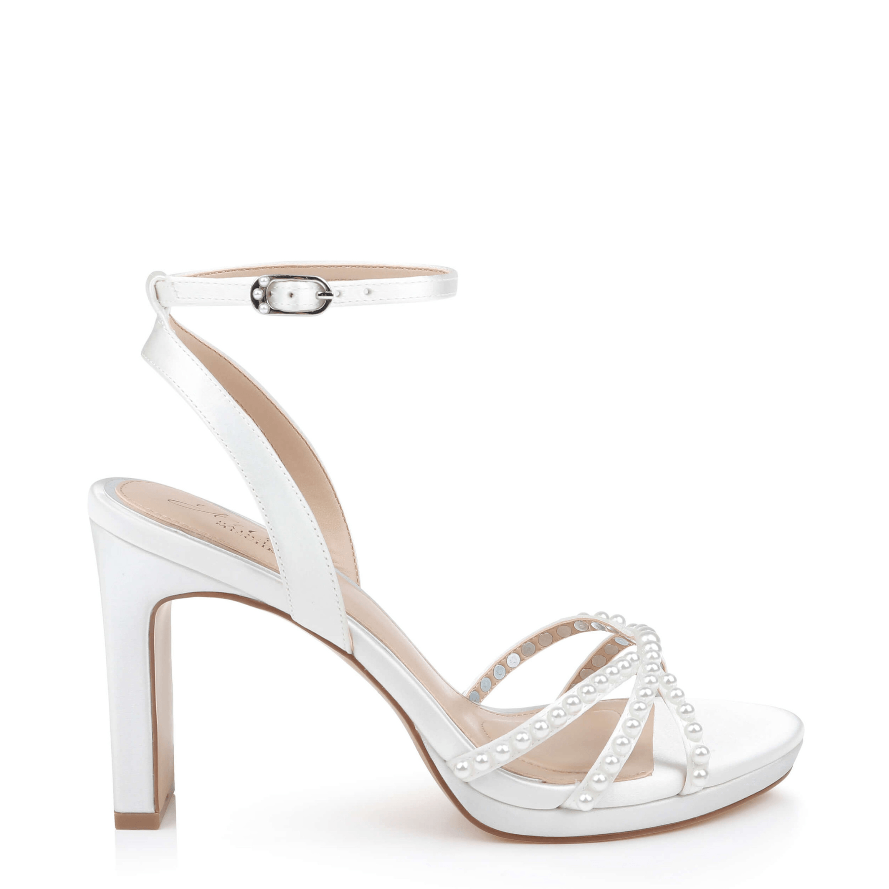 Buy Iona - Open Toe Strappy Pearl Block Heel - Ivory online | The White Collection Australia