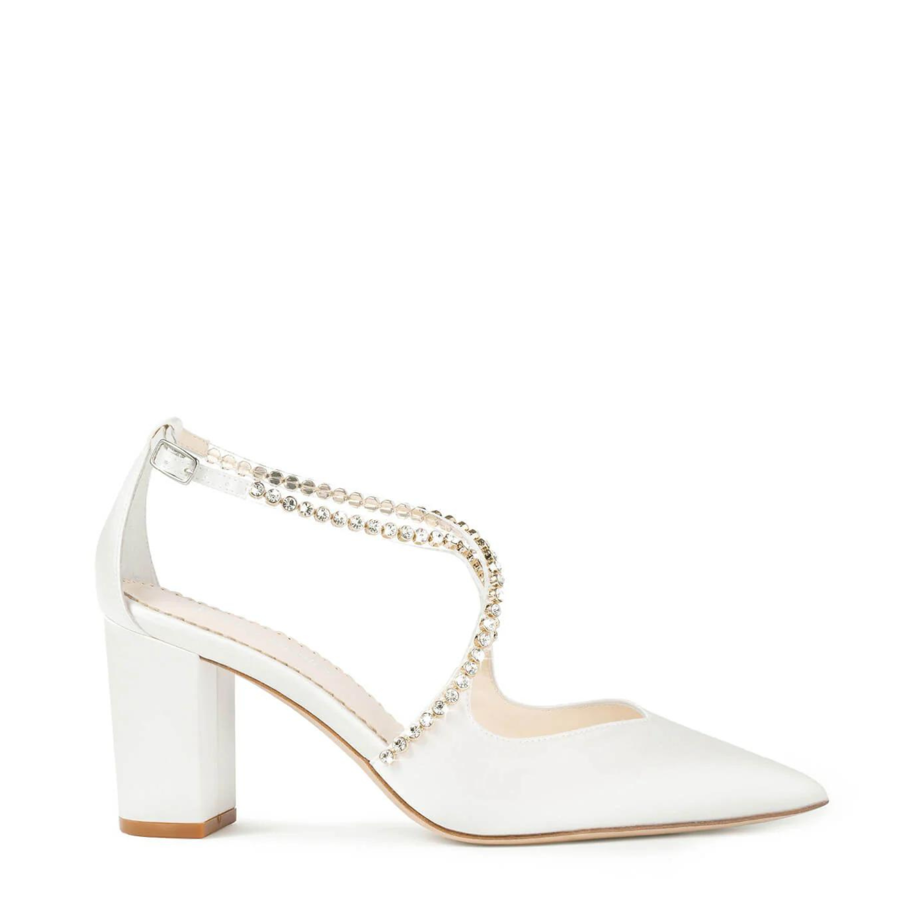 Buy Massie - Ivory Block Heel With Criss Cross Crystal Straps online | The White Collection Australia