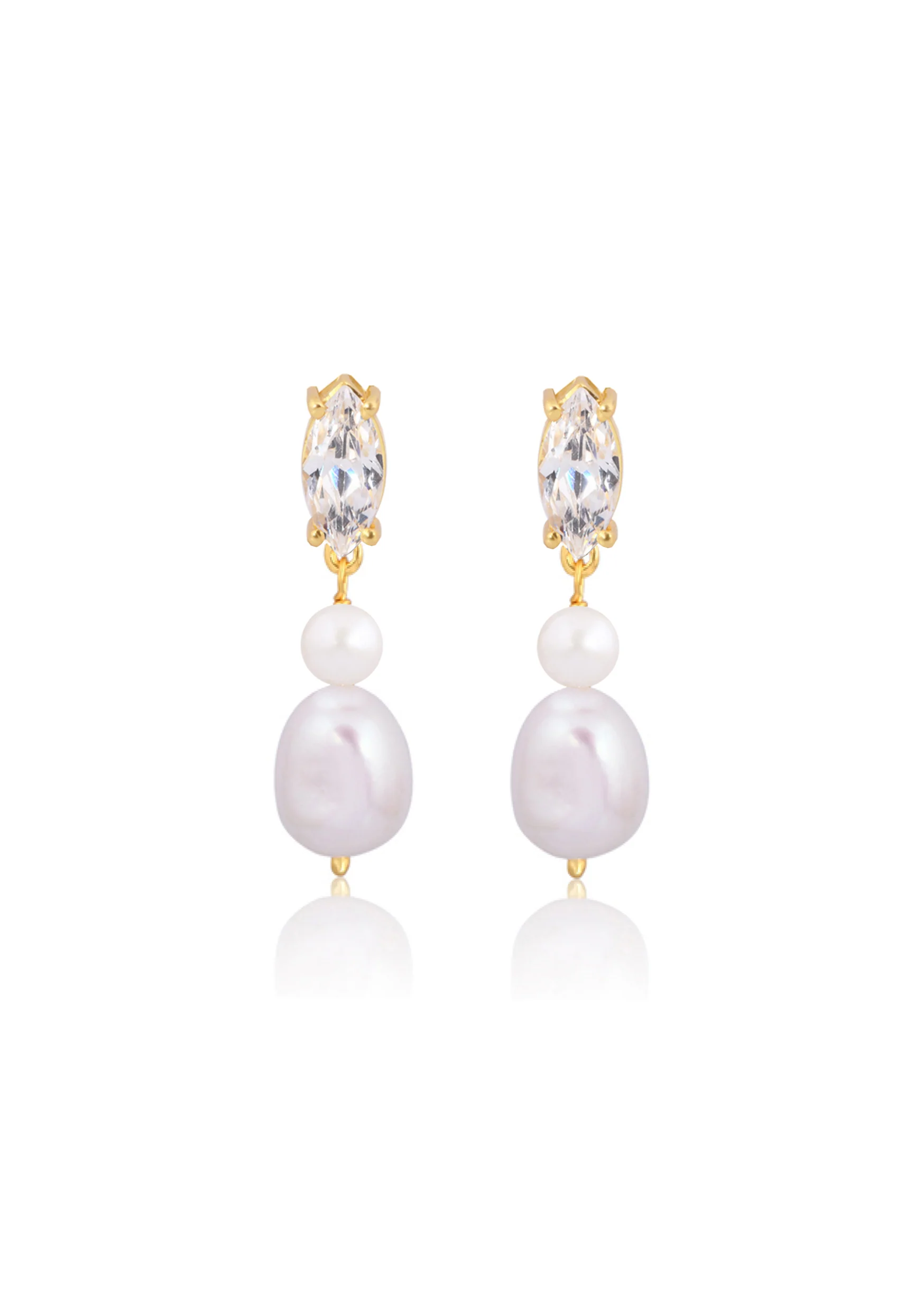 Lola Knight - Sage - Double Pearl and Crystal Drop Earrings - Gold