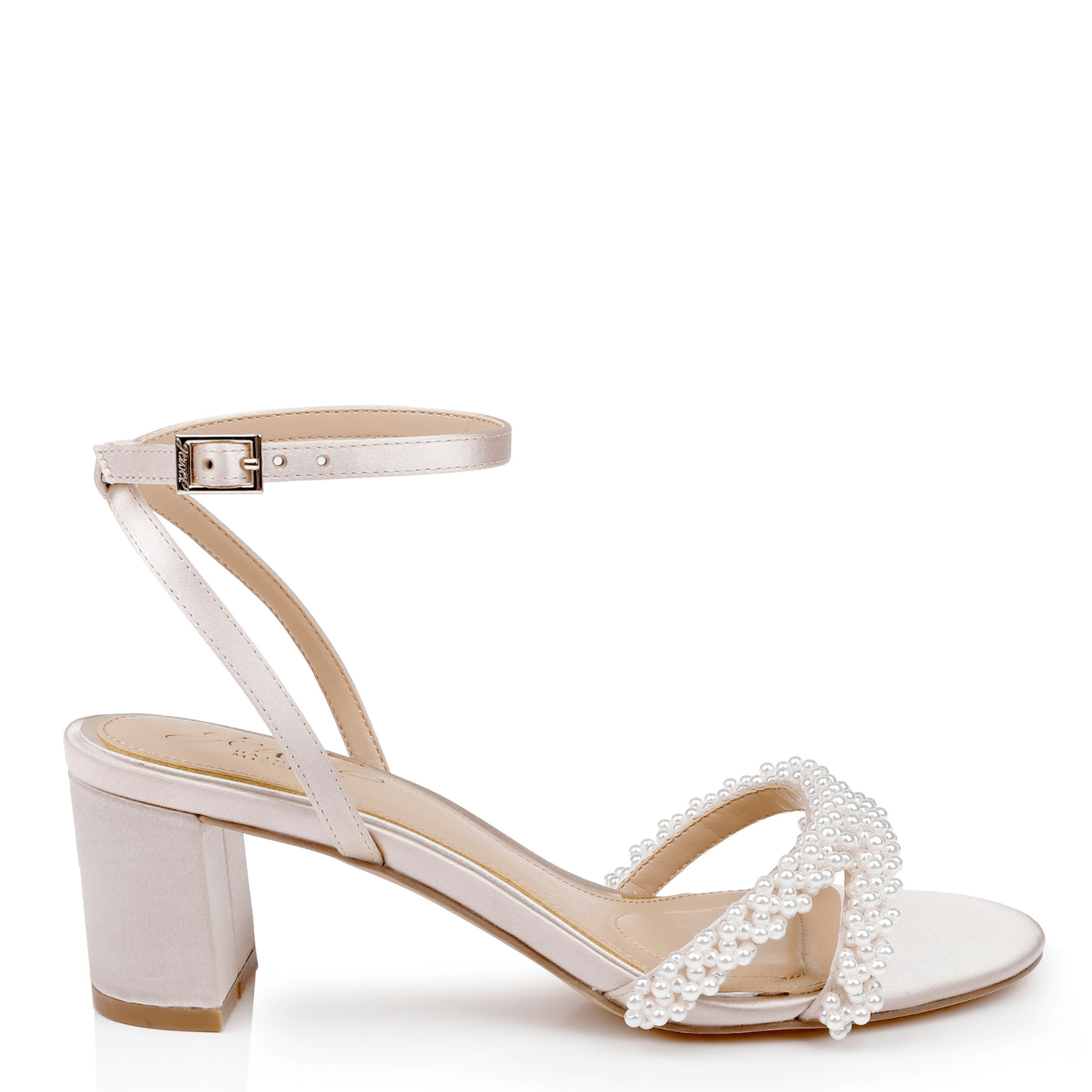 Buy Ninnette - Open Toe Strappy Pearl Low Block Heel - Champagne Nude online | The White Collection Australia