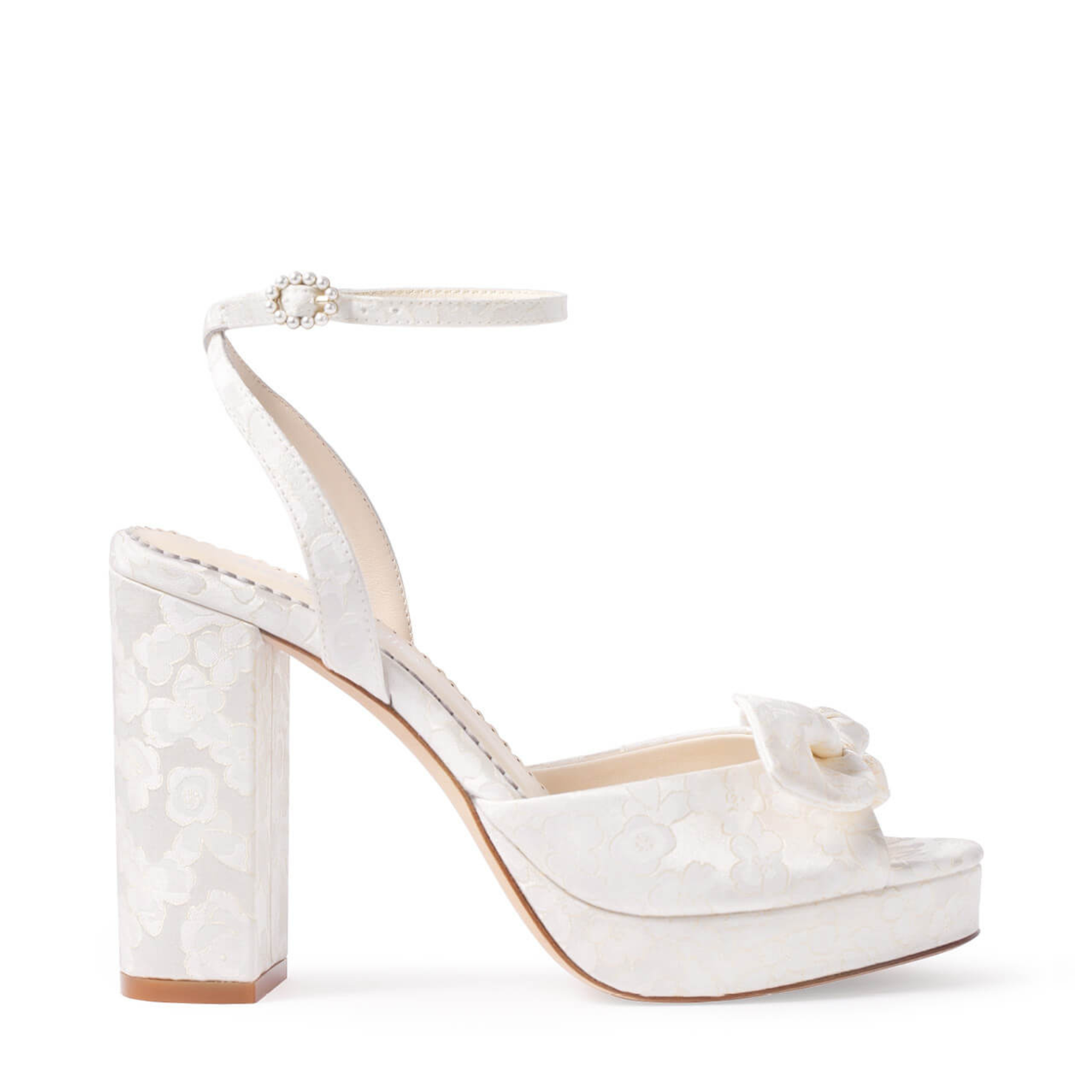 Buy Colette - Open Toe Jacquard Platform Block Heels With Bow - Ivory online | The White Collection Australia