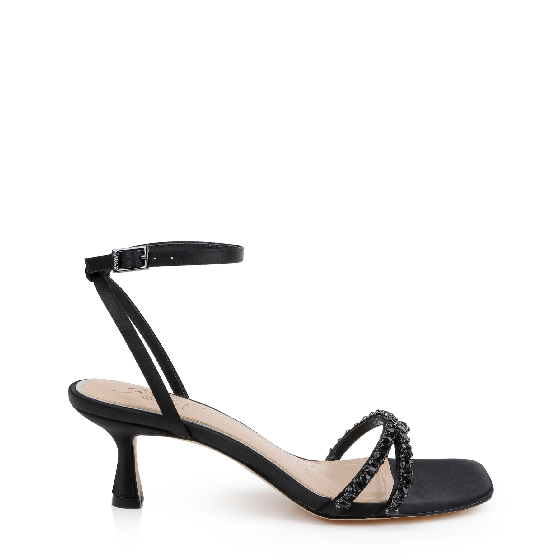 Nayla - Crystal Strap Kitten Heels - Black