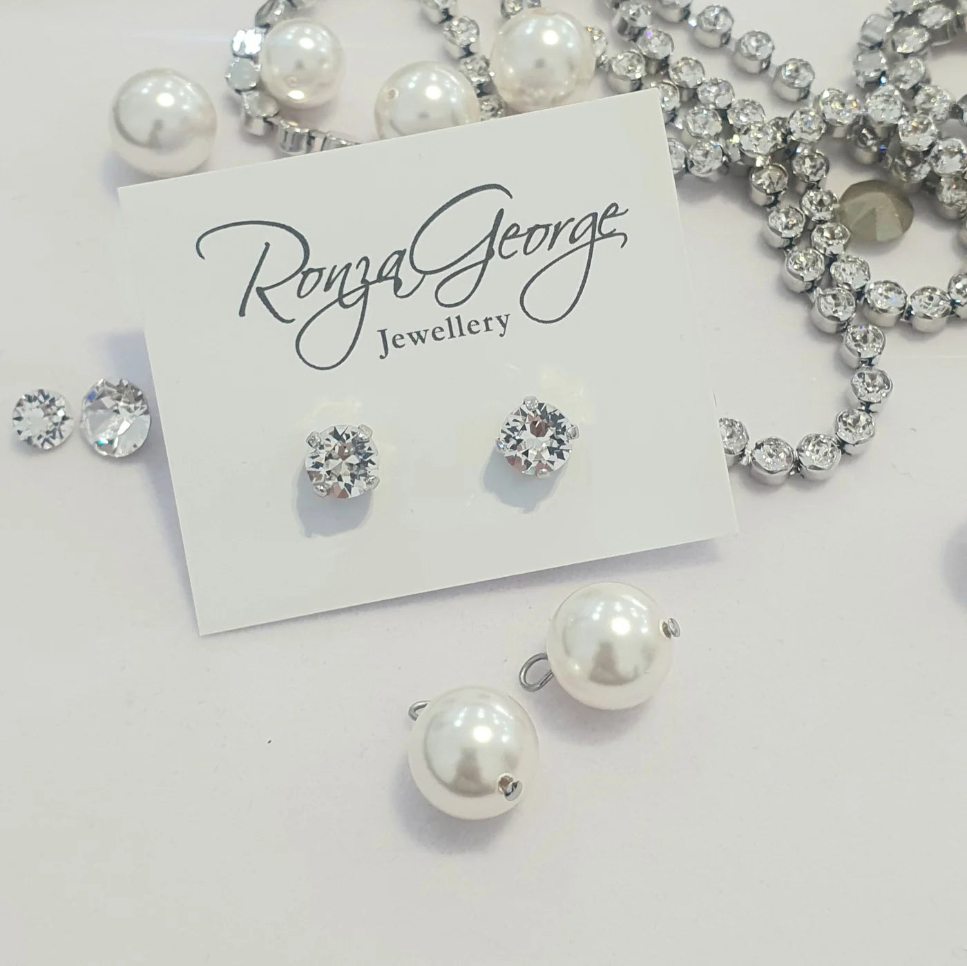 Leah Pearl - Swarovski Crystal and Pearl Bridal Stud Earrings - Gold Plated