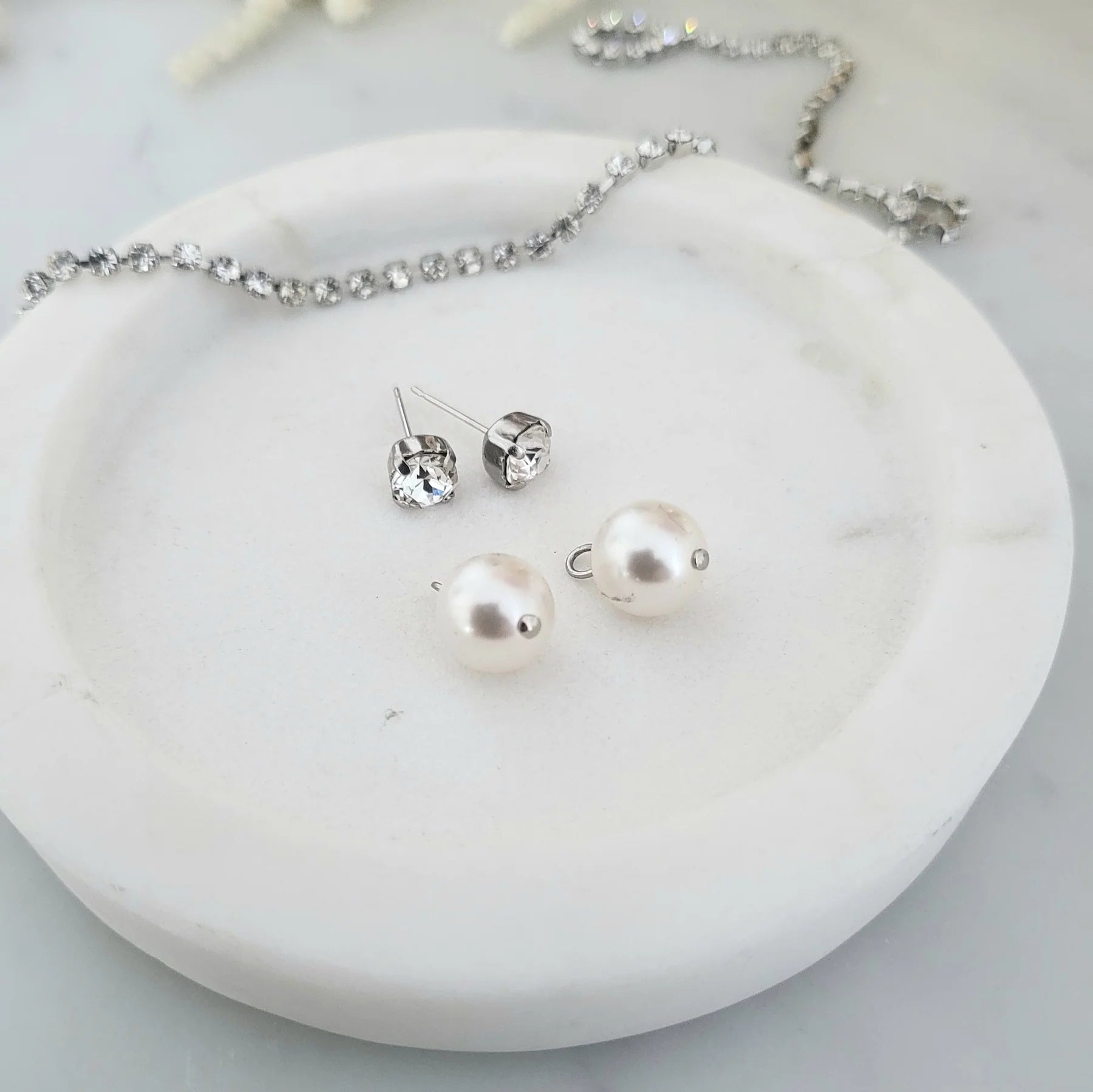 Leah Petite - Swarovski Crystal and Pearl Bridal Stud Earrings 10mm - Rhodium Plated
