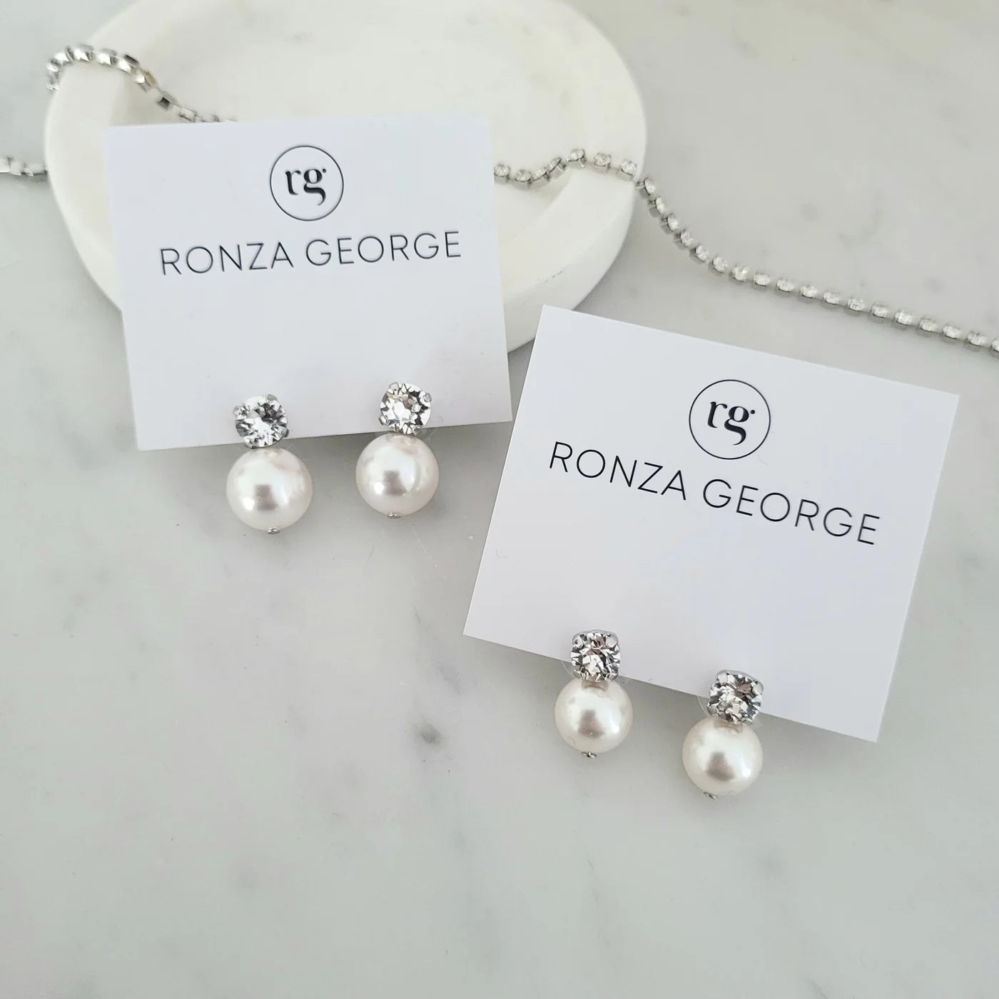 Leah Petite - Swarovski Crystal and Pearl Bridal Stud Earrings 10mm - Rhodium Plated