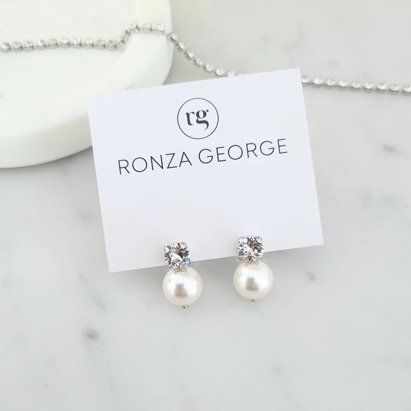 Leah Pearl - Swarovski Crystal and Pearl Bridal Stud Earrings - Gold Plated