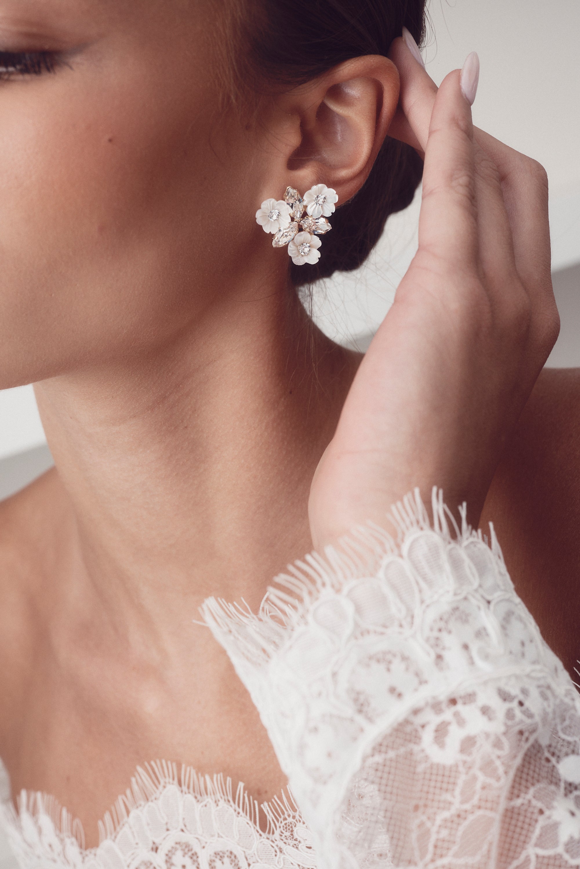Buy Elizabeth Bower - Juliette Pearl & Crystal Flower Stud - Gold online | The White Collection Australia