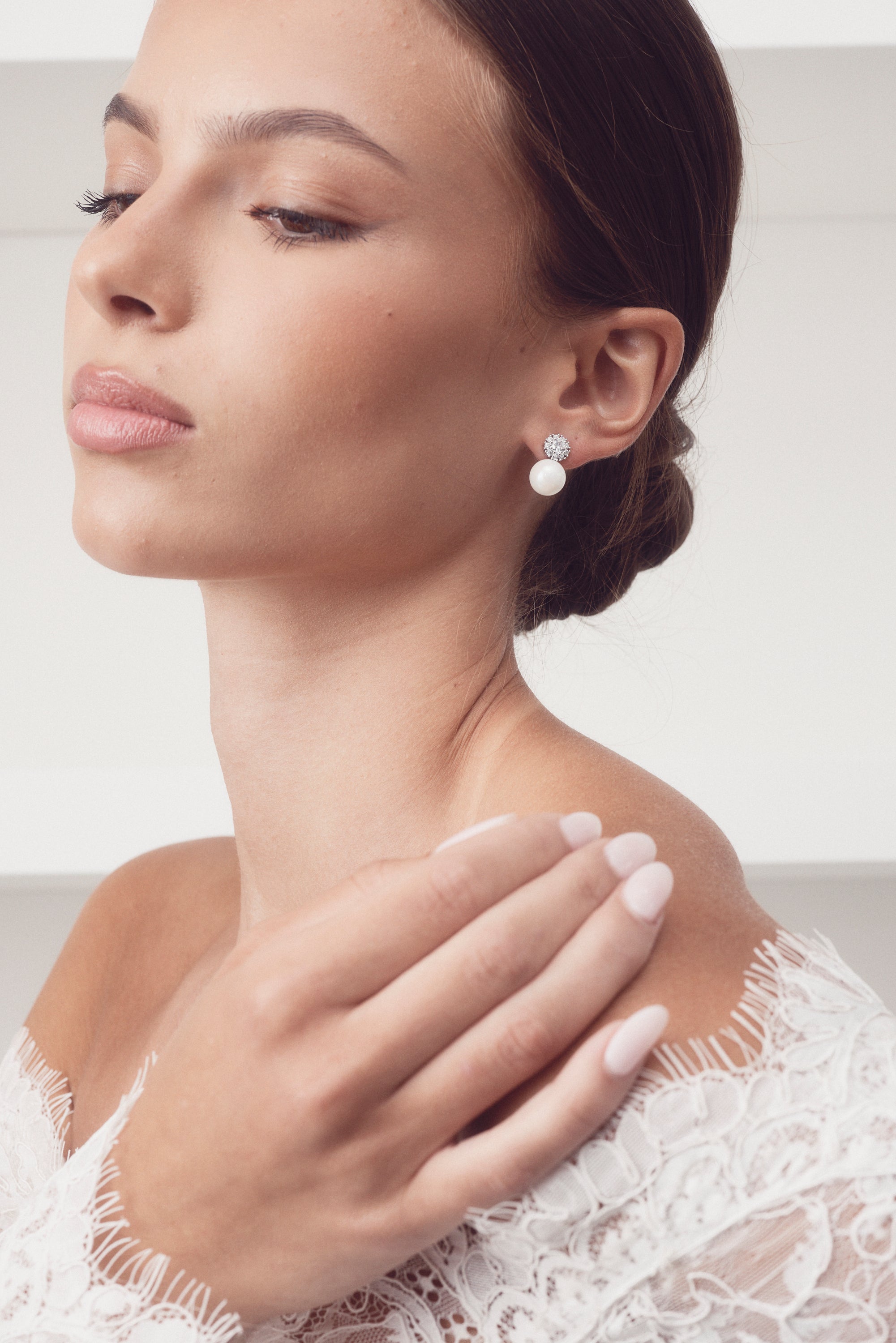 Buy Nadia - Elegant Crystal and Pearl Bridal Earrings online | The White Collection Australia