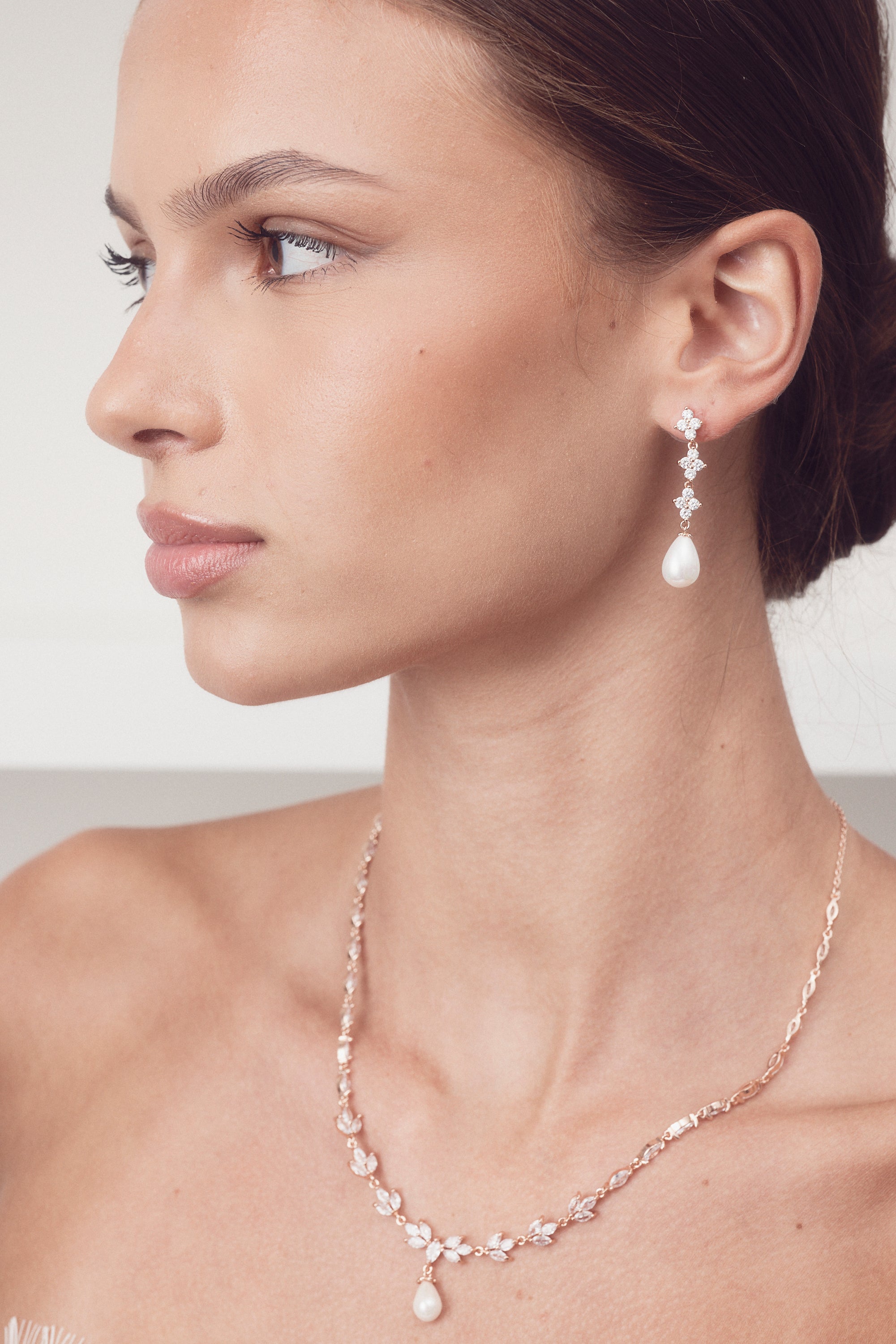 Buy Liliana - Delicate Crystal and Pearl Drop Bridal Necklace online | The White Collection Australia