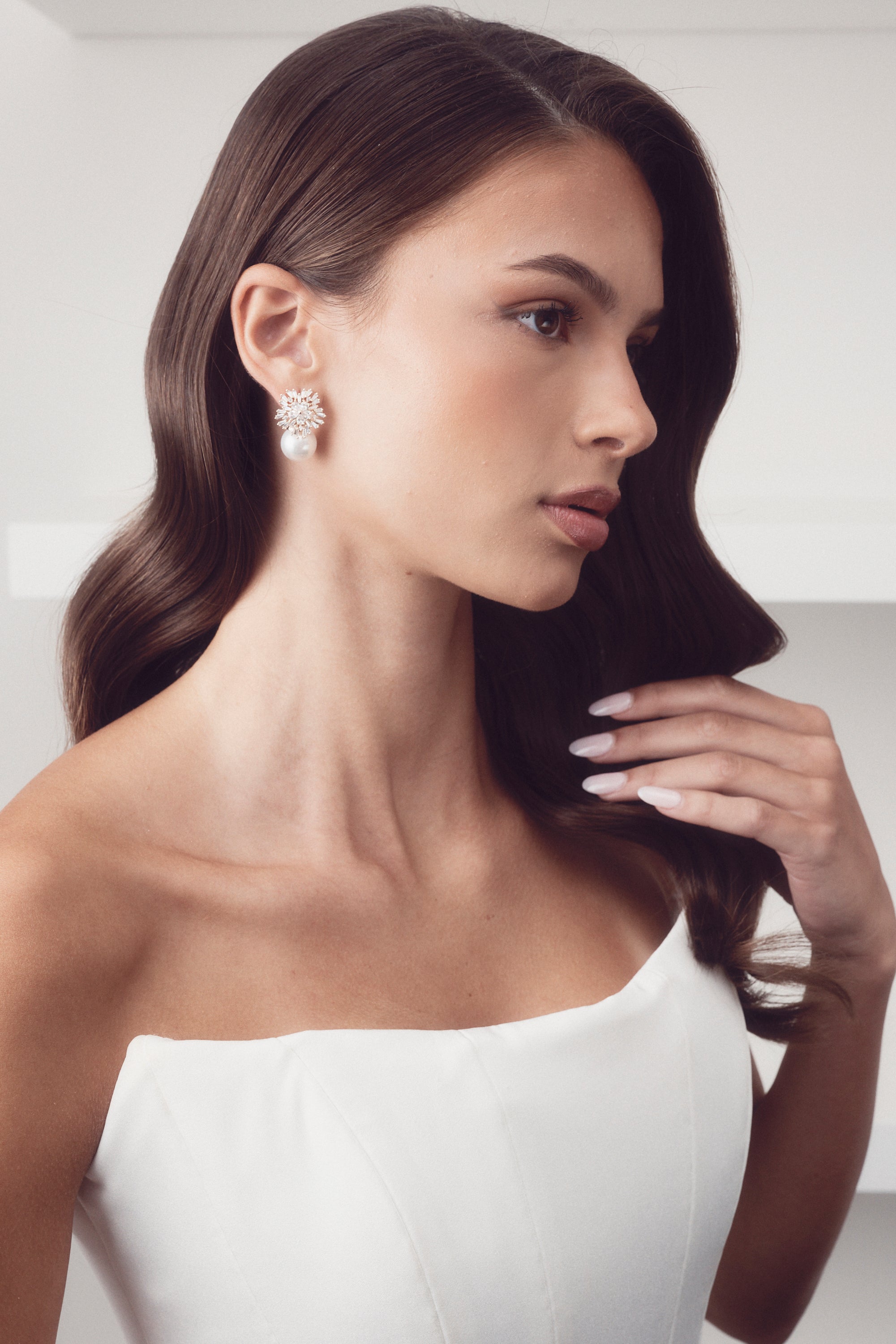 Ivy - Statement Crystal Pearl Bridal Stud Earrings