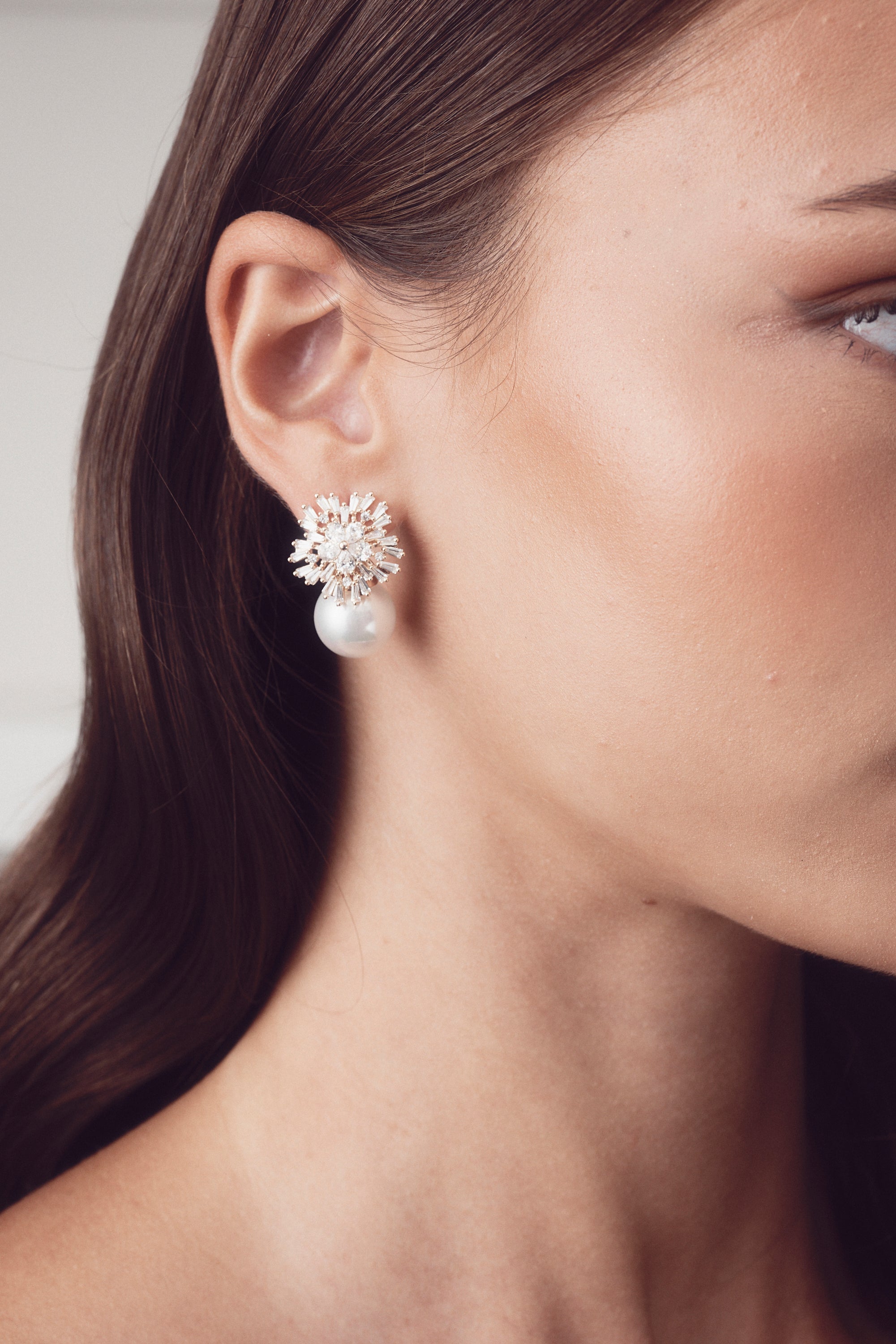 Ivy - Statement Crystal Pearl Bridal Stud Earrings