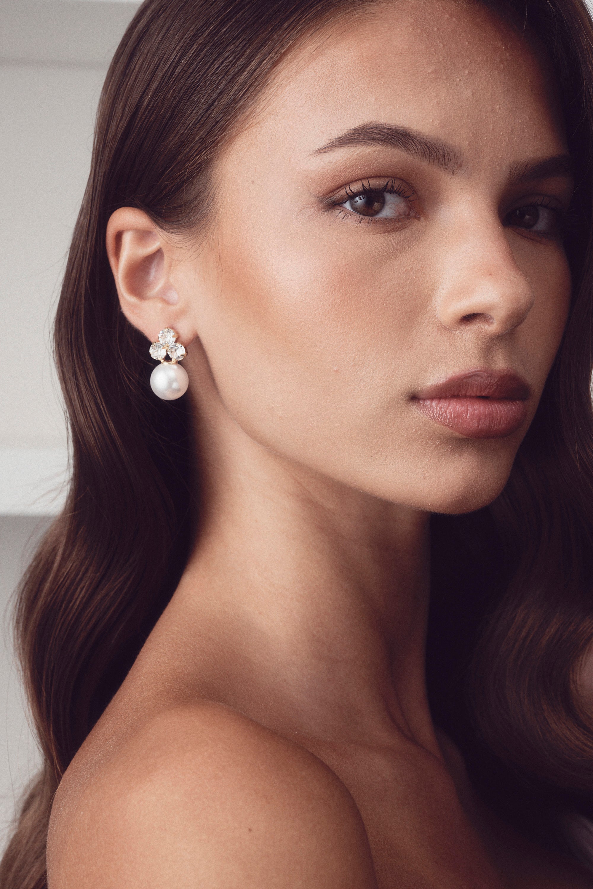 Buy Elizabeth Bower - Triplet Pearl & Crystal Duet Stud - Gold online | The White Collection Australia