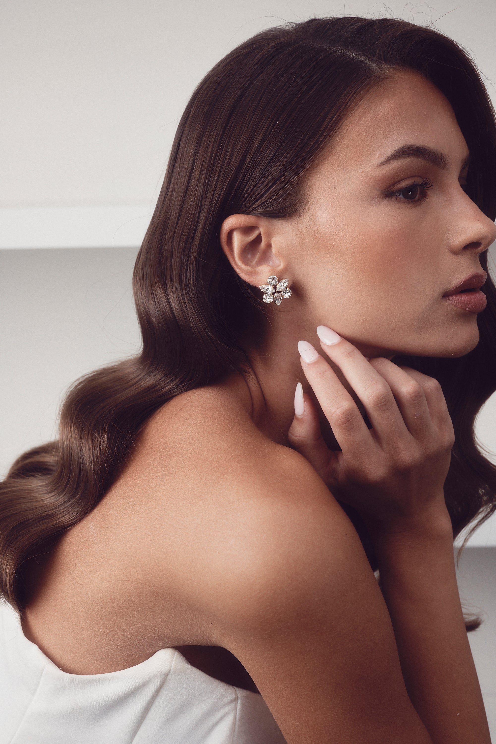 Buy Elizabeth Bower - Juliette Crystal Stud Clear - Gold online | The White Collection Australia