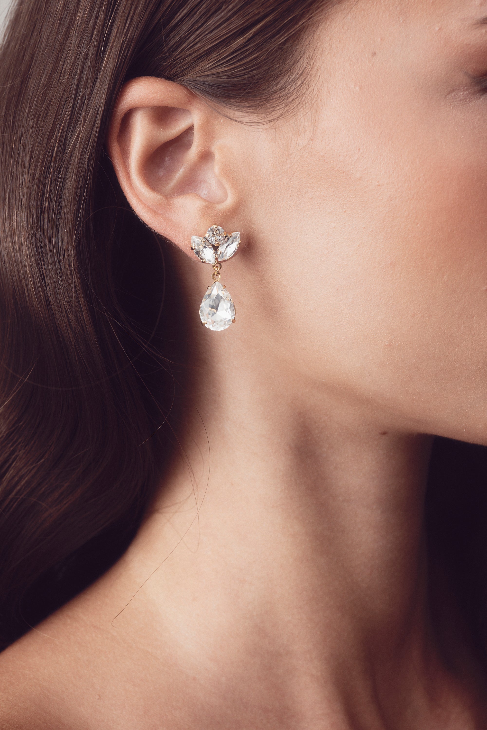 Mariah - Small Crystal Bridal Drop Earrings - Gold Plated