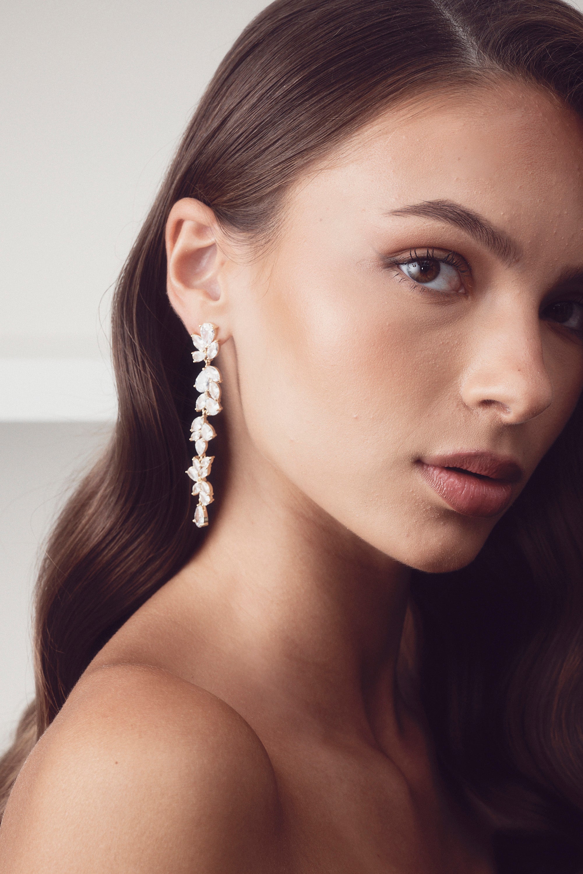 Claudine - Crystal Cluster Long Drop Bridal Earrings