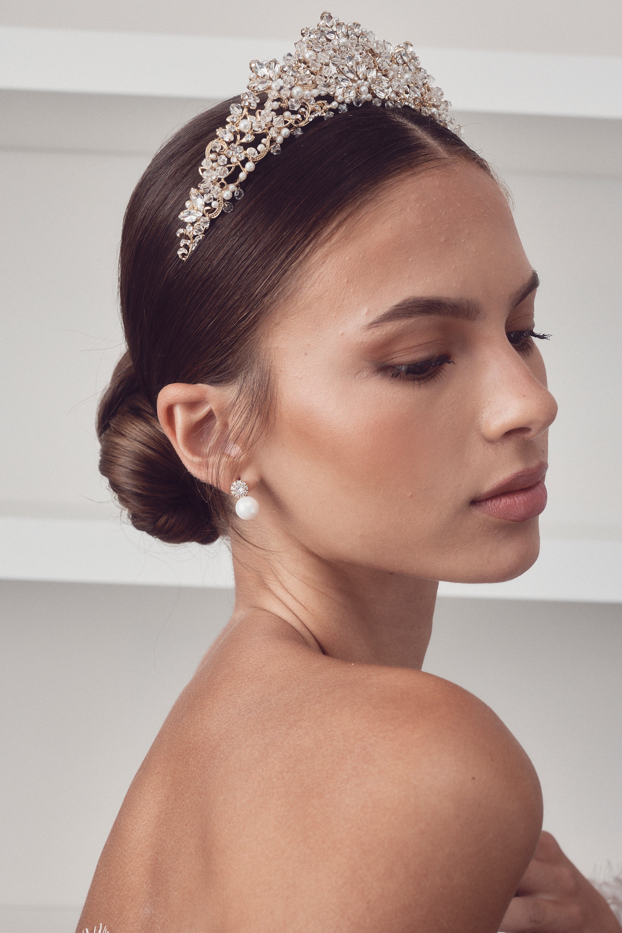 Buy Nadia - Elegant Crystal and Pearl Bridal Earrings online | The White Collection Australia