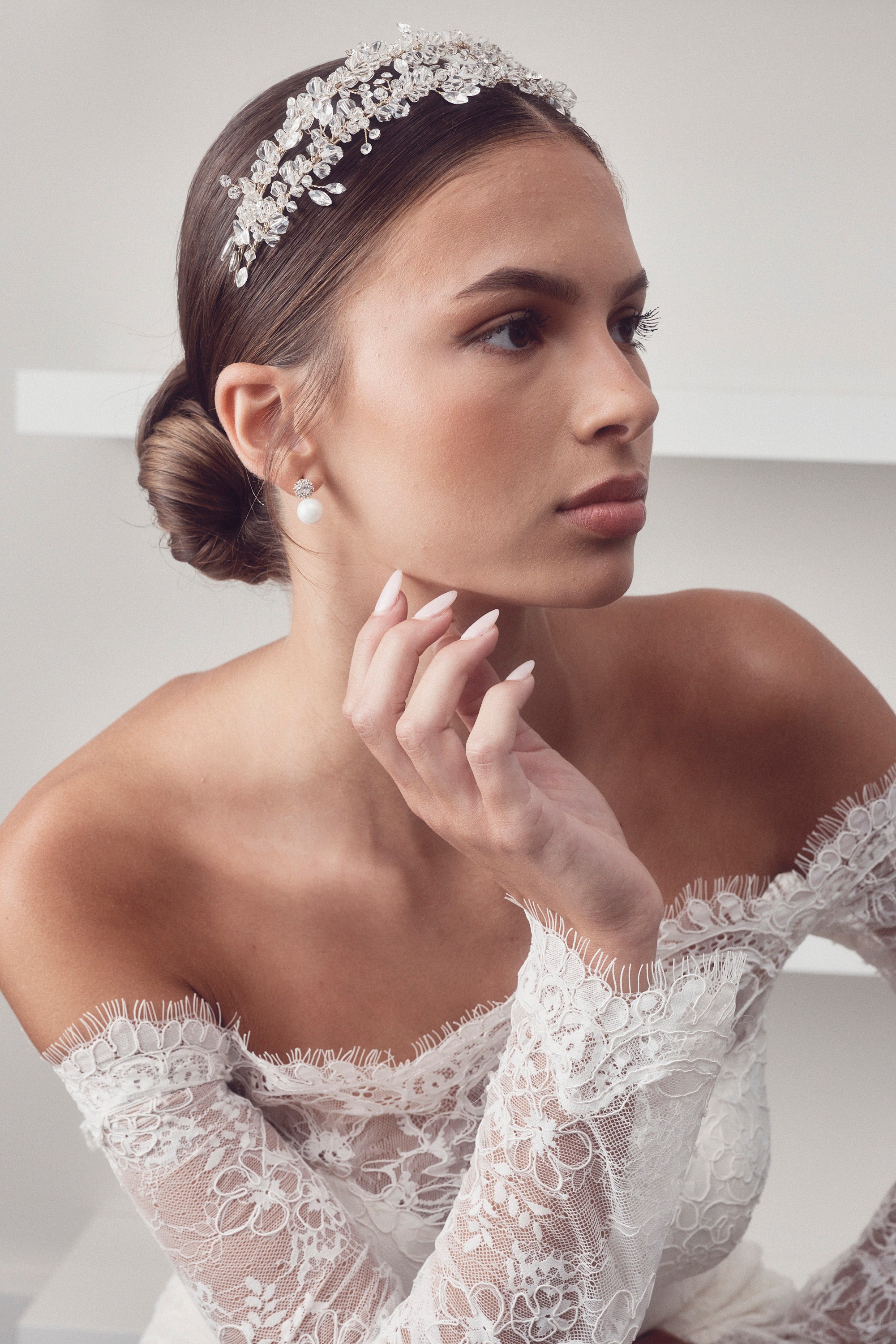 Nadia - Elegant Crystal and Pearl Bridal Earrings