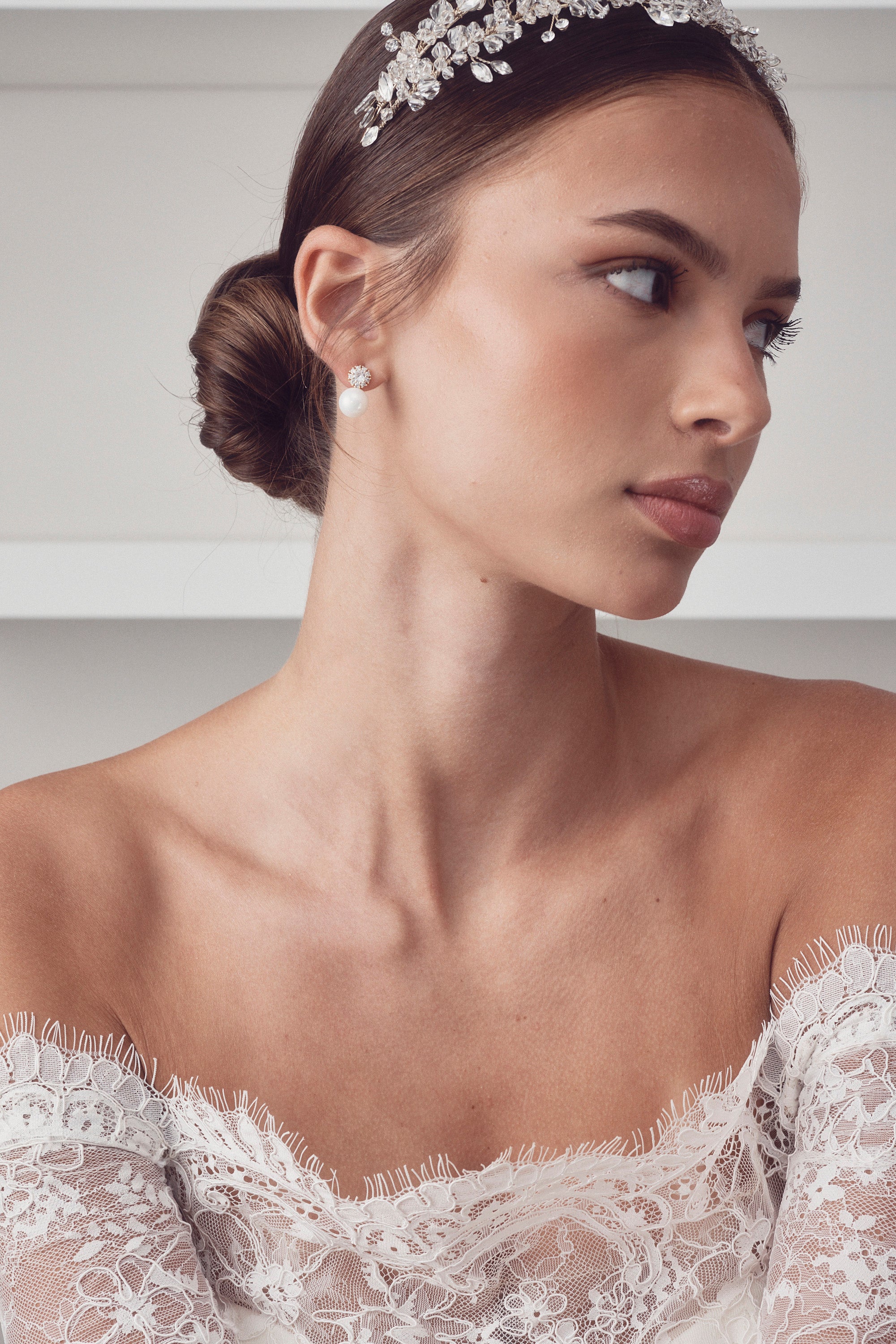 Buy Nadia - Elegant Crystal and Pearl Bridal Earrings online | The White Collection Australia