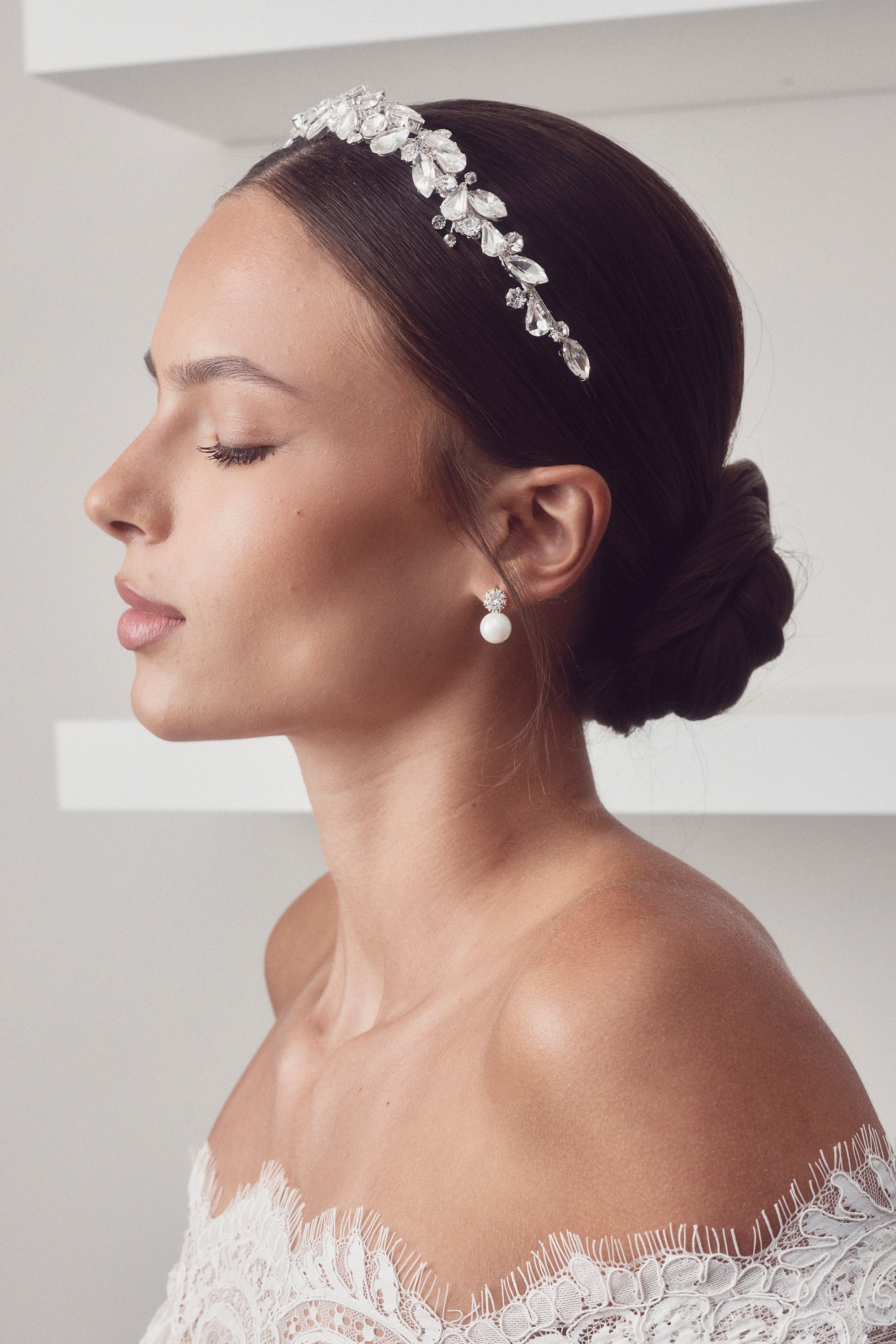 Buy Nadia - Elegant Crystal and Pearl Bridal Earrings online | The White Collection Australia