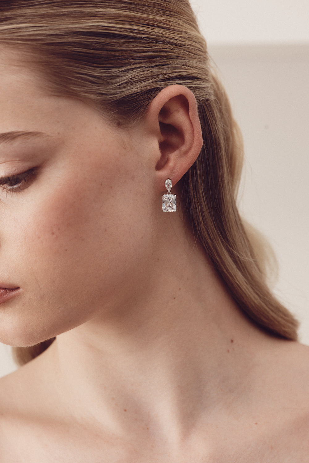 Buy Ellie - Simple Classic Crystal Drop Bridal Earrings online | The White Collection Australia