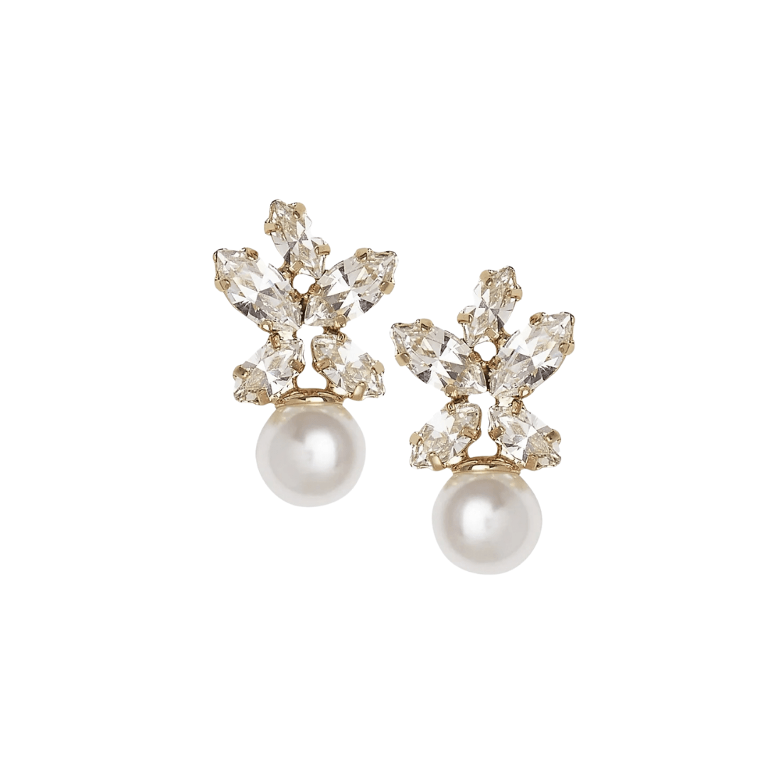 Buy Elizabeth Bower - Burst Mini Duet Crystal and Pearl Earrings - Gold online | The White Collection Australia