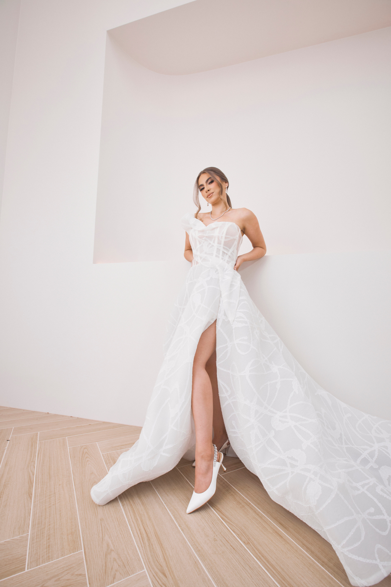 Nina Pearl - White Pearl & Crystal Embellished Sling Back Low Bridal Pump