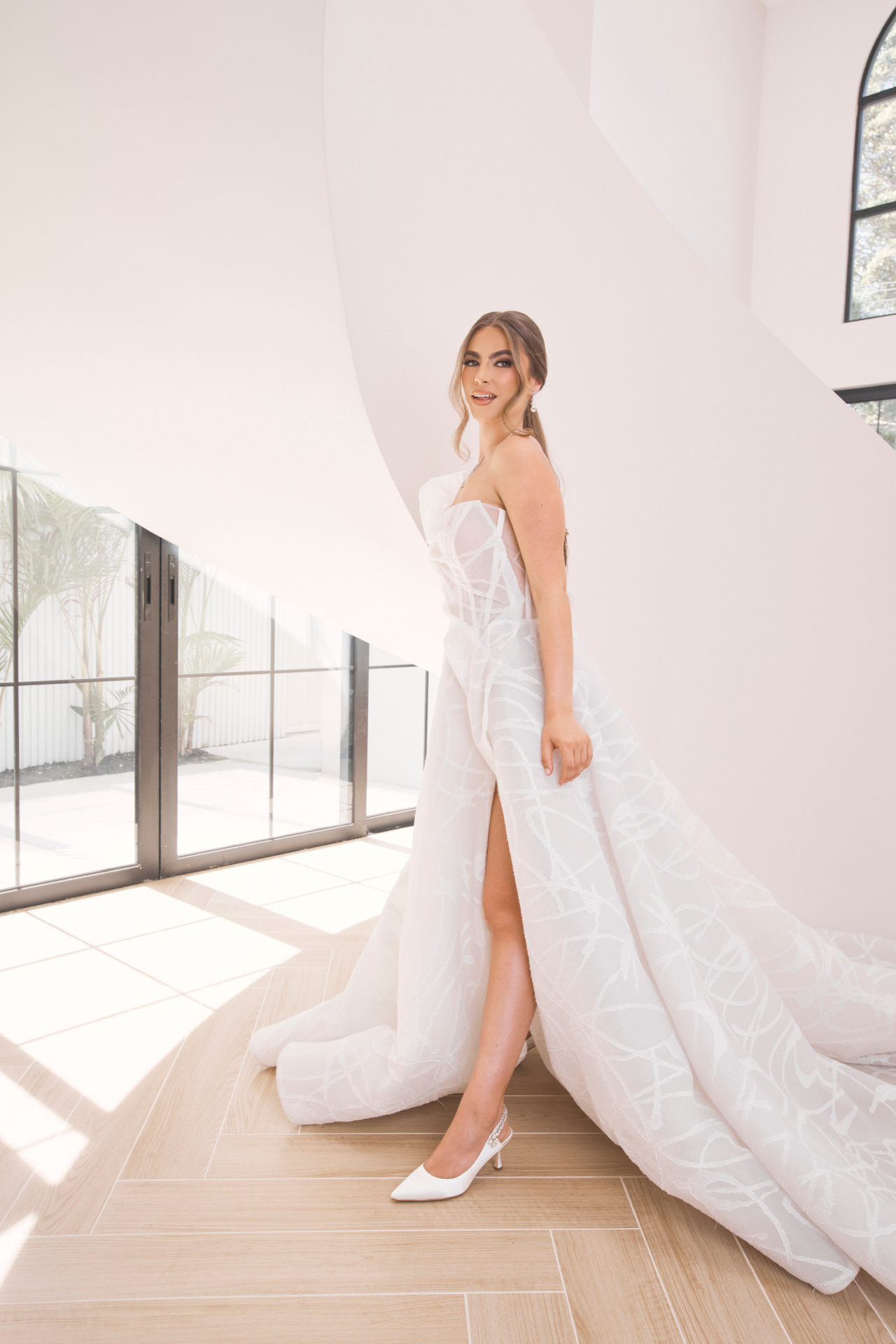 Nina - White Crystal Embellished Sling Back Low Bridal Pump