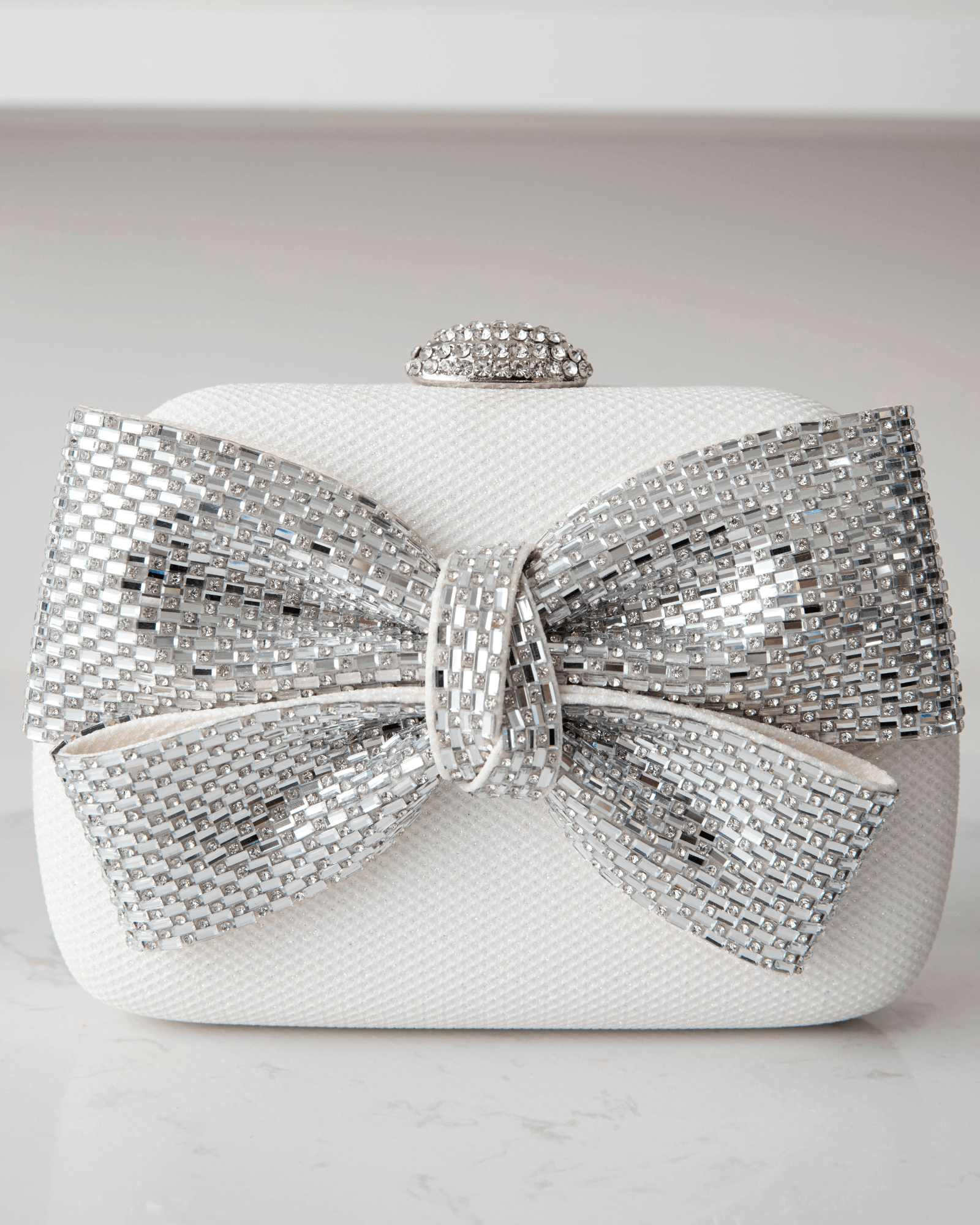 Buy Emmy - Crystal Bow Clutch - Soft White online | The White Collection Australia