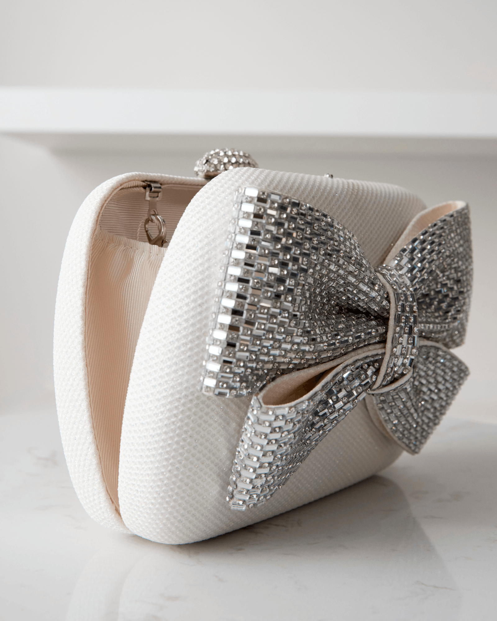 Buy Emmy - Crystal Bow Clutch - Soft White online | The White Collection Australia