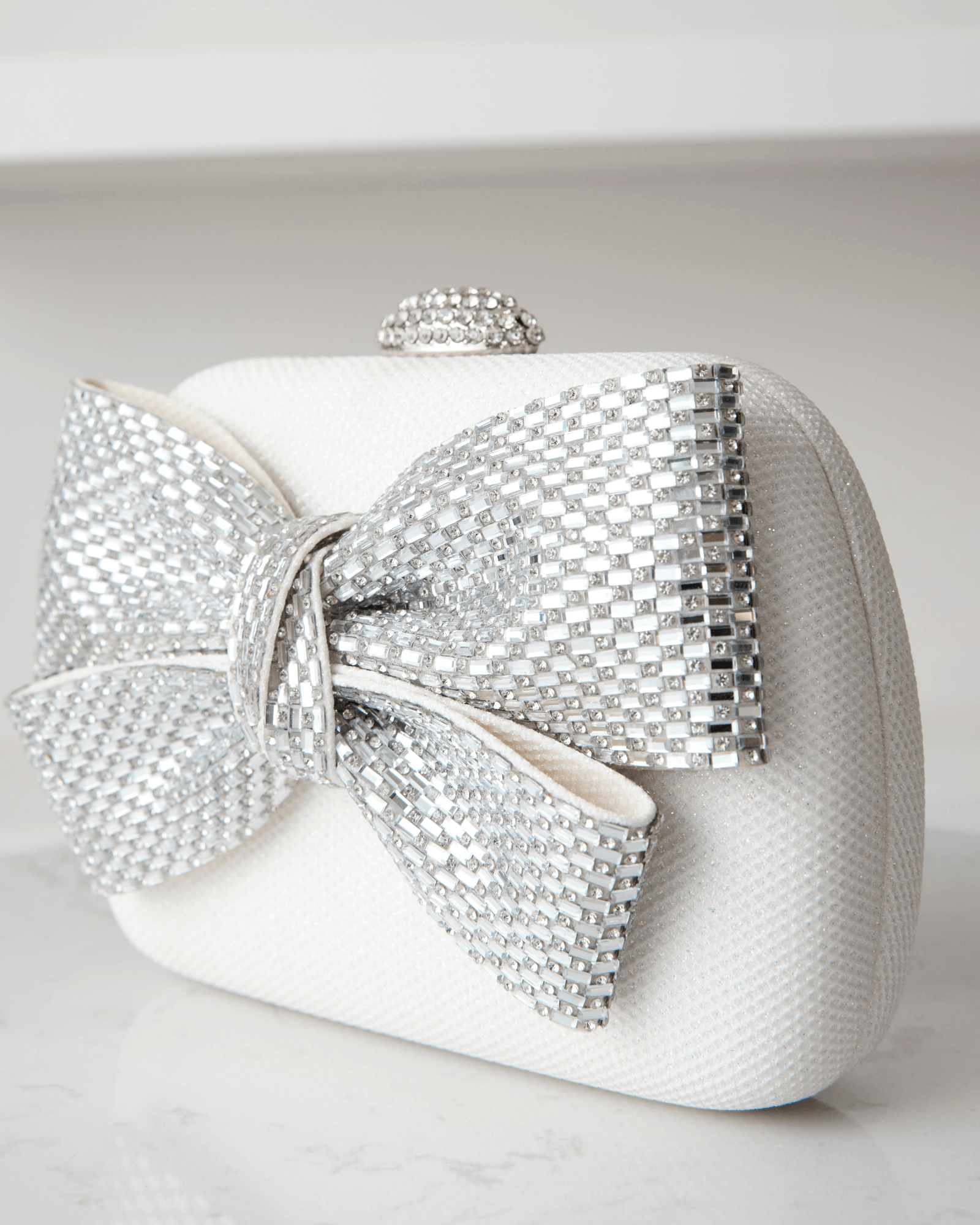Buy Emmy - Crystal Bow Clutch - Soft White online | The White Collection Australia